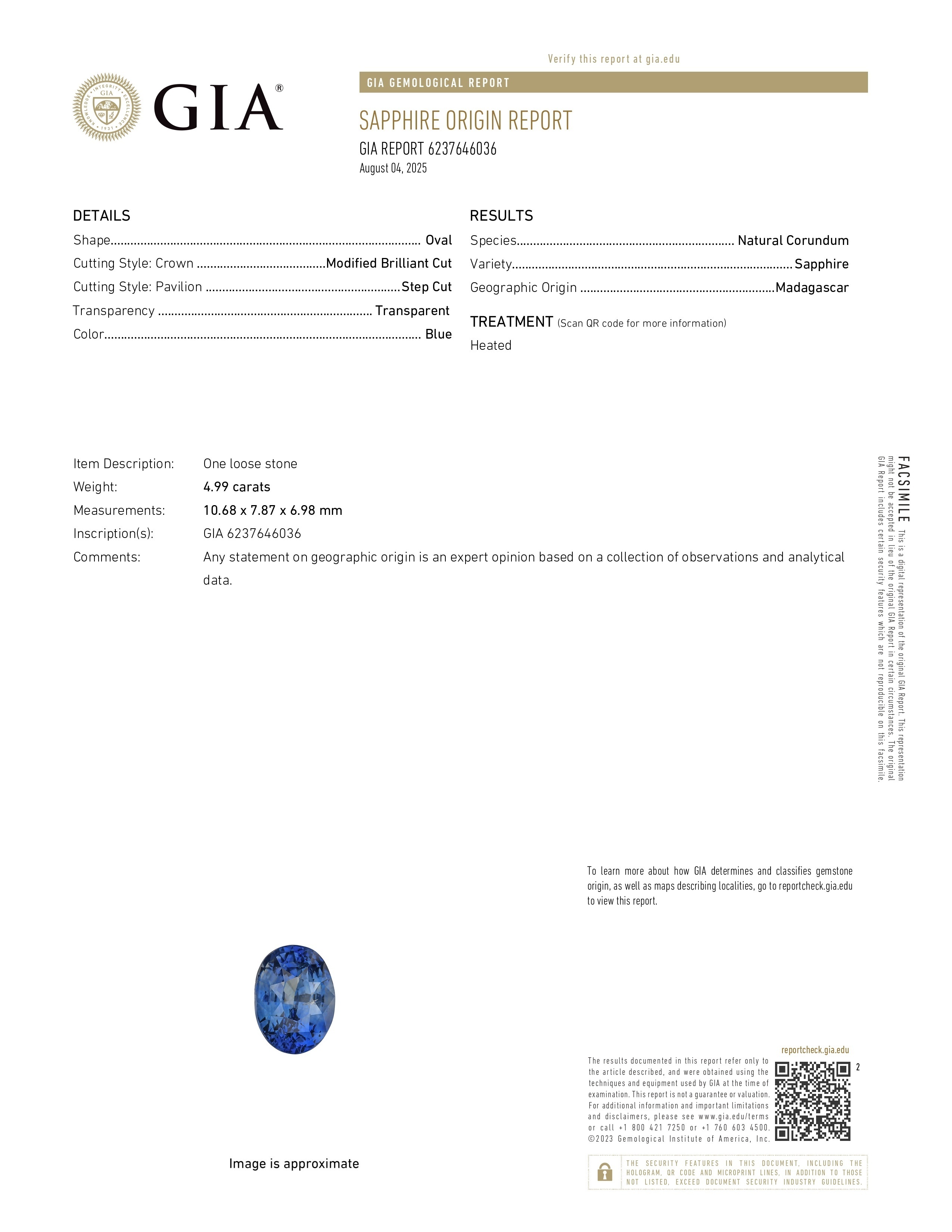 4.99 Ct. Blue Sapphire from Madagascar