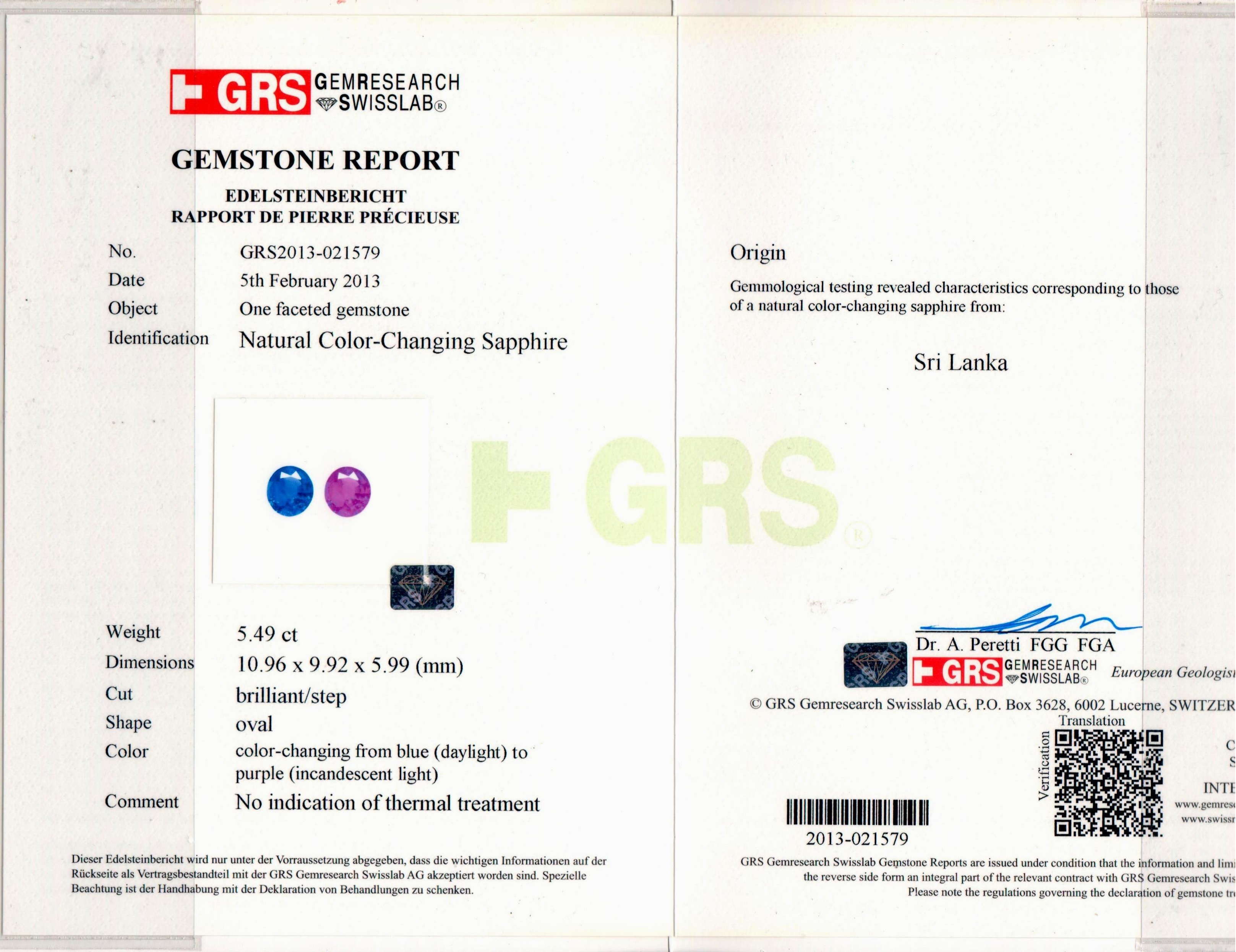 5.49 Ct. Color Change Sapphire from Ceylon (Sri Lanka)