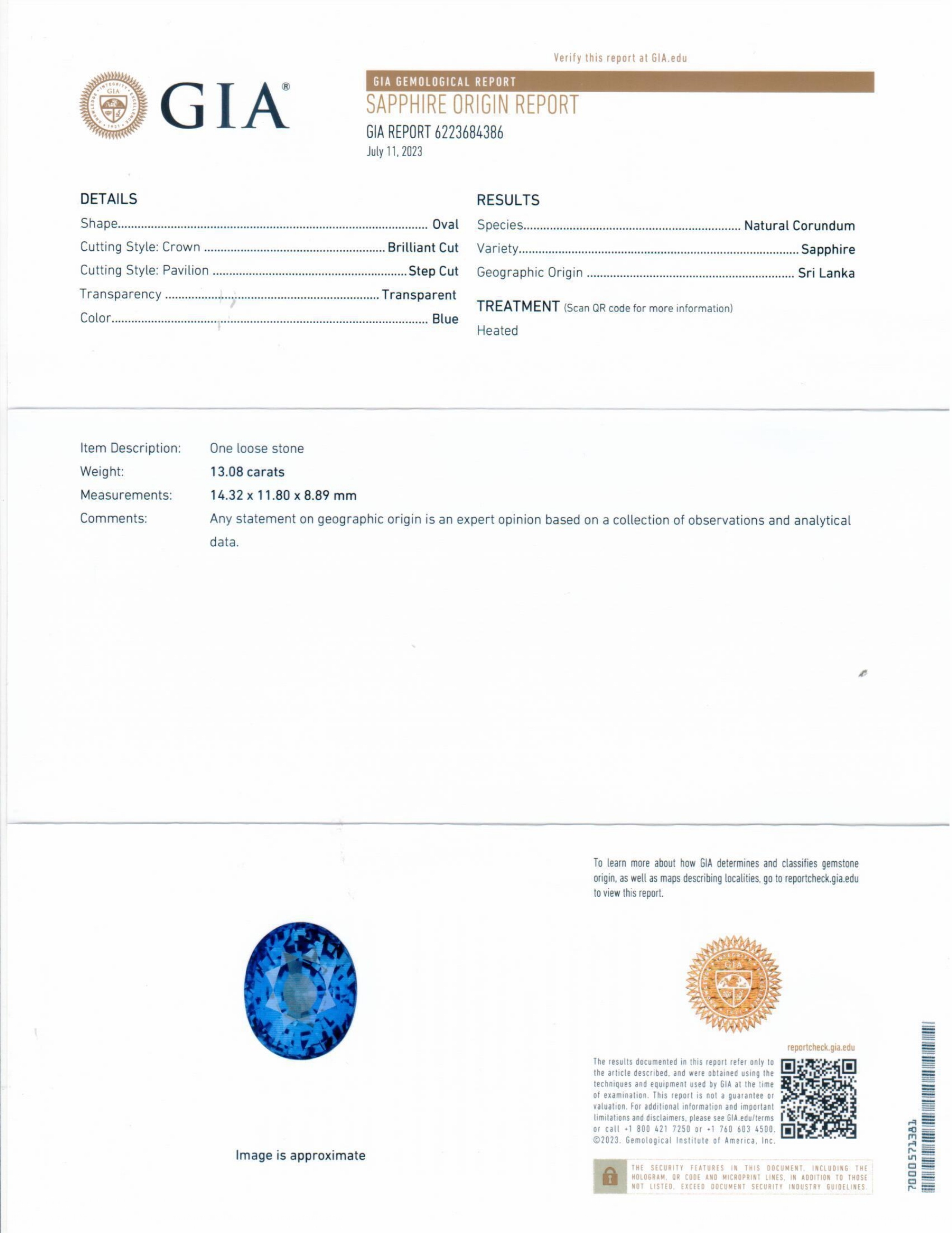 13.08 Ct. Blue Sapphire from Ceylon (Sri Lanka)