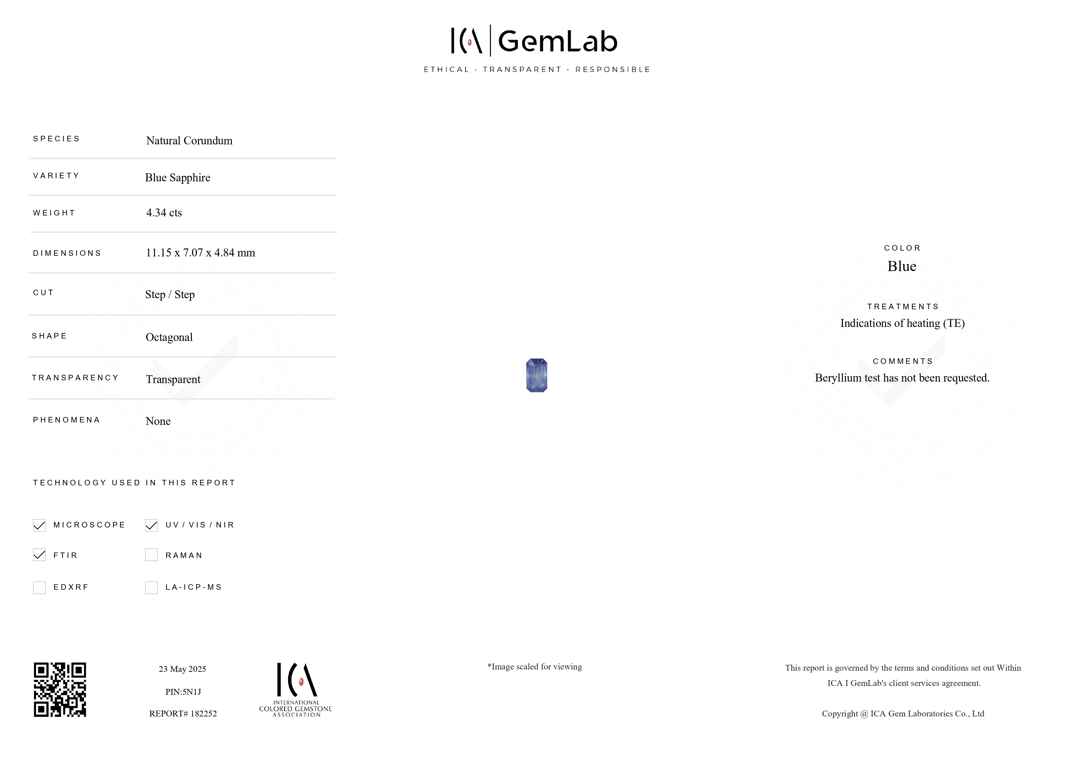 4.34 Ct. Blue Sapphire from Ceylon (Sri Lanka)