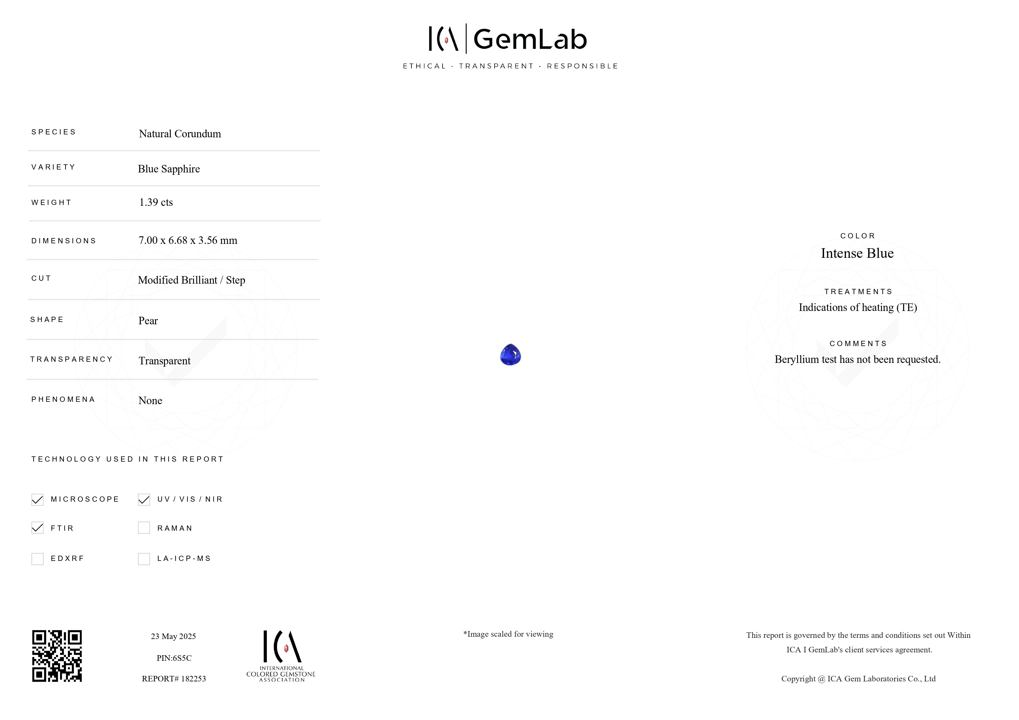 1.39 Ct. Blue Sapphire from Ceylon (Sri Lanka)