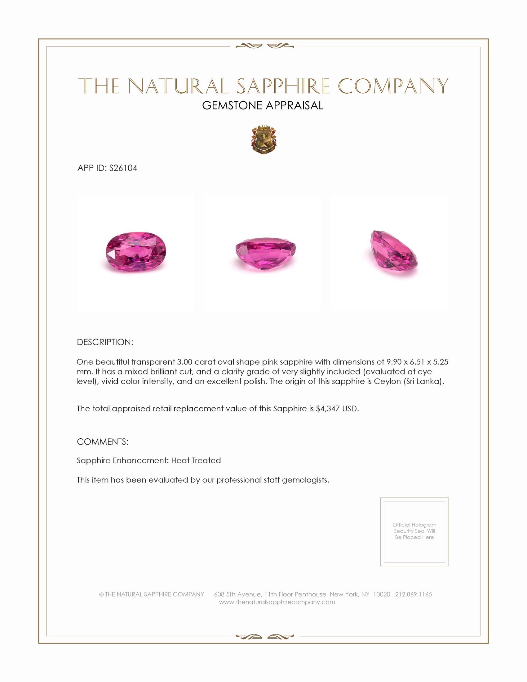 3.00 Ct. Pink Sapphire from Ceylon (Sri Lanka)
