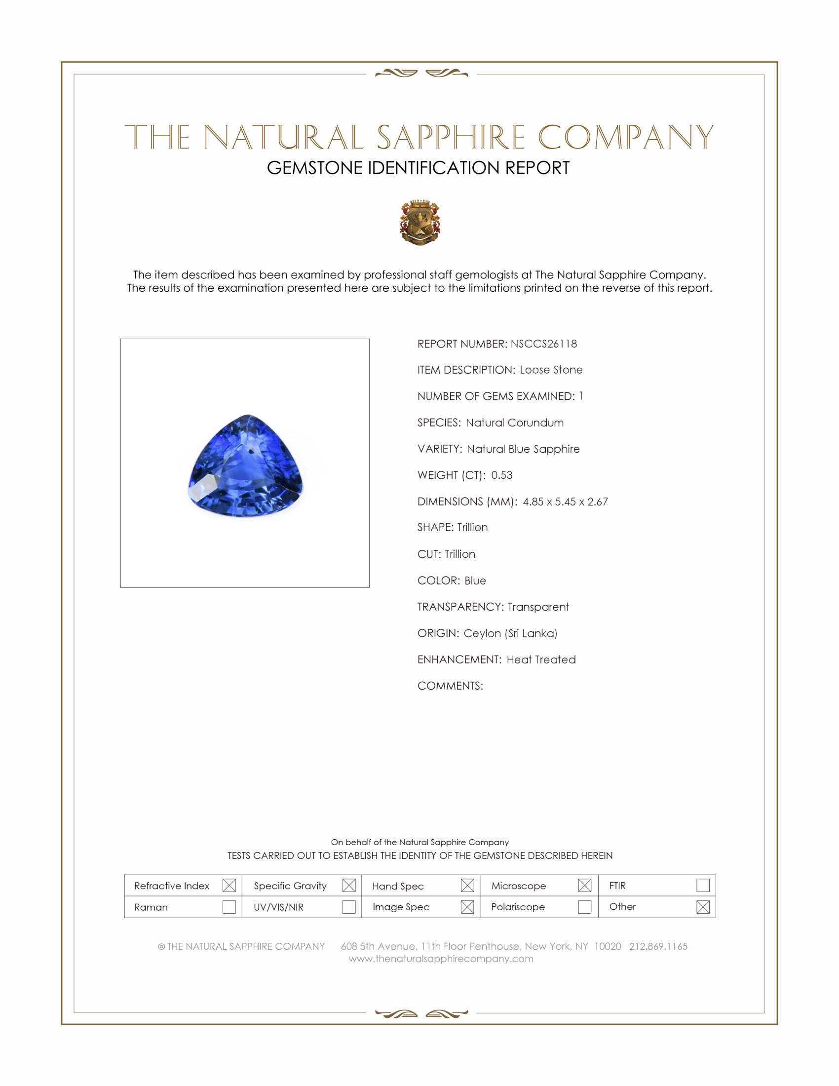 0.53 Ct. Blue Sapphire from Ceylon (Sri Lanka)