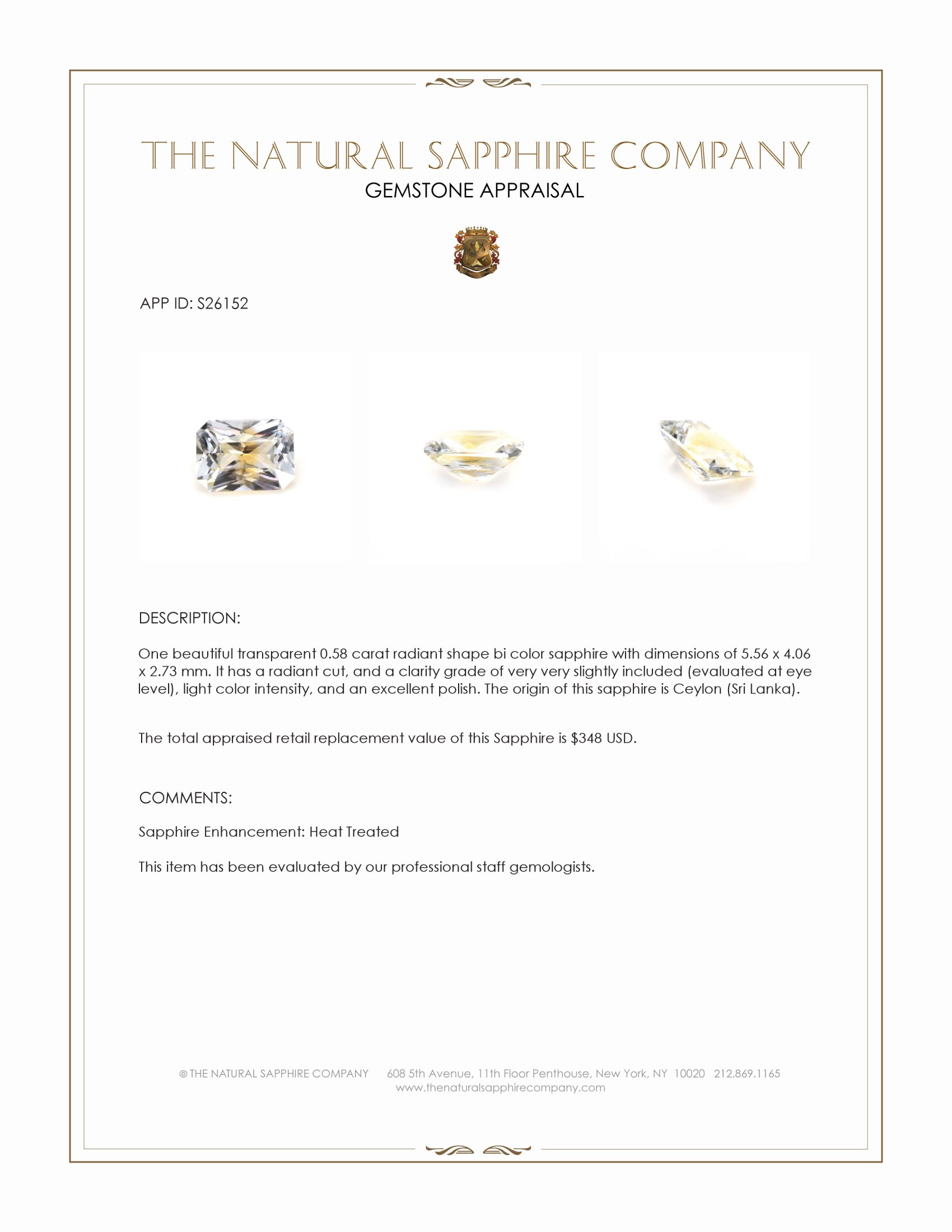 0.58 Ct. Bi Color Sapphire from Ceylon (Sri Lanka)