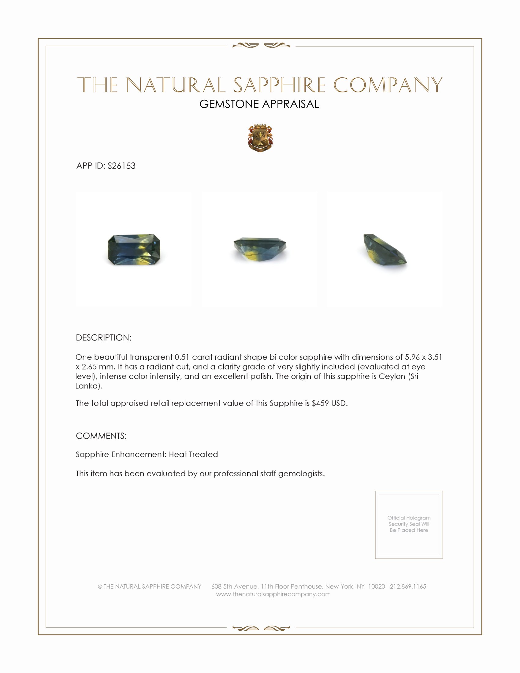 0.51 Ct. Bi Color Sapphire from Ceylon (Sri Lanka)