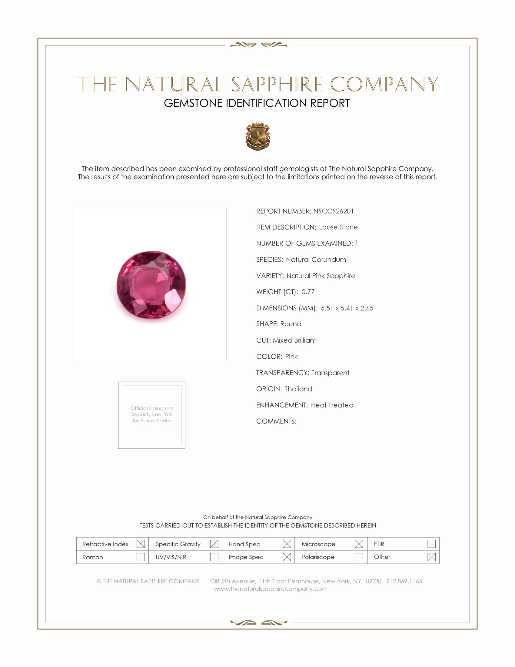 0.77 Ct. Pink Sapphire from Thailand