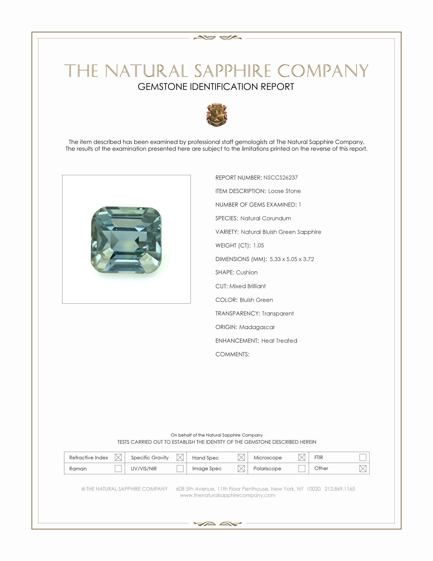 1.05 Ct. Bluish Green Sapphire from Madagascar