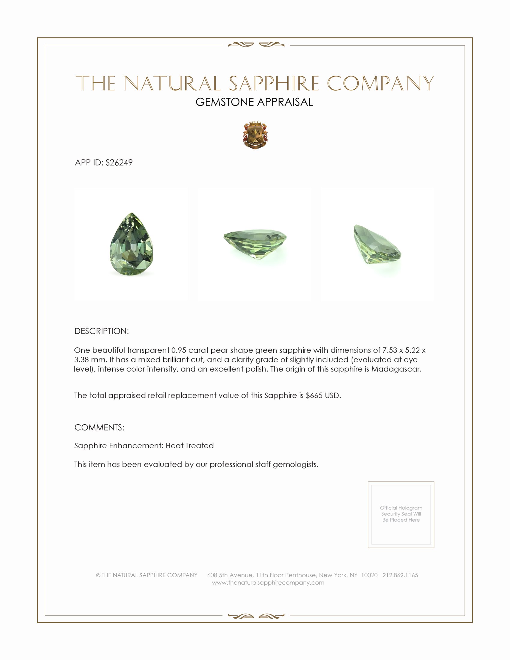0.95 Ct. Green Sapphire from Madagascar