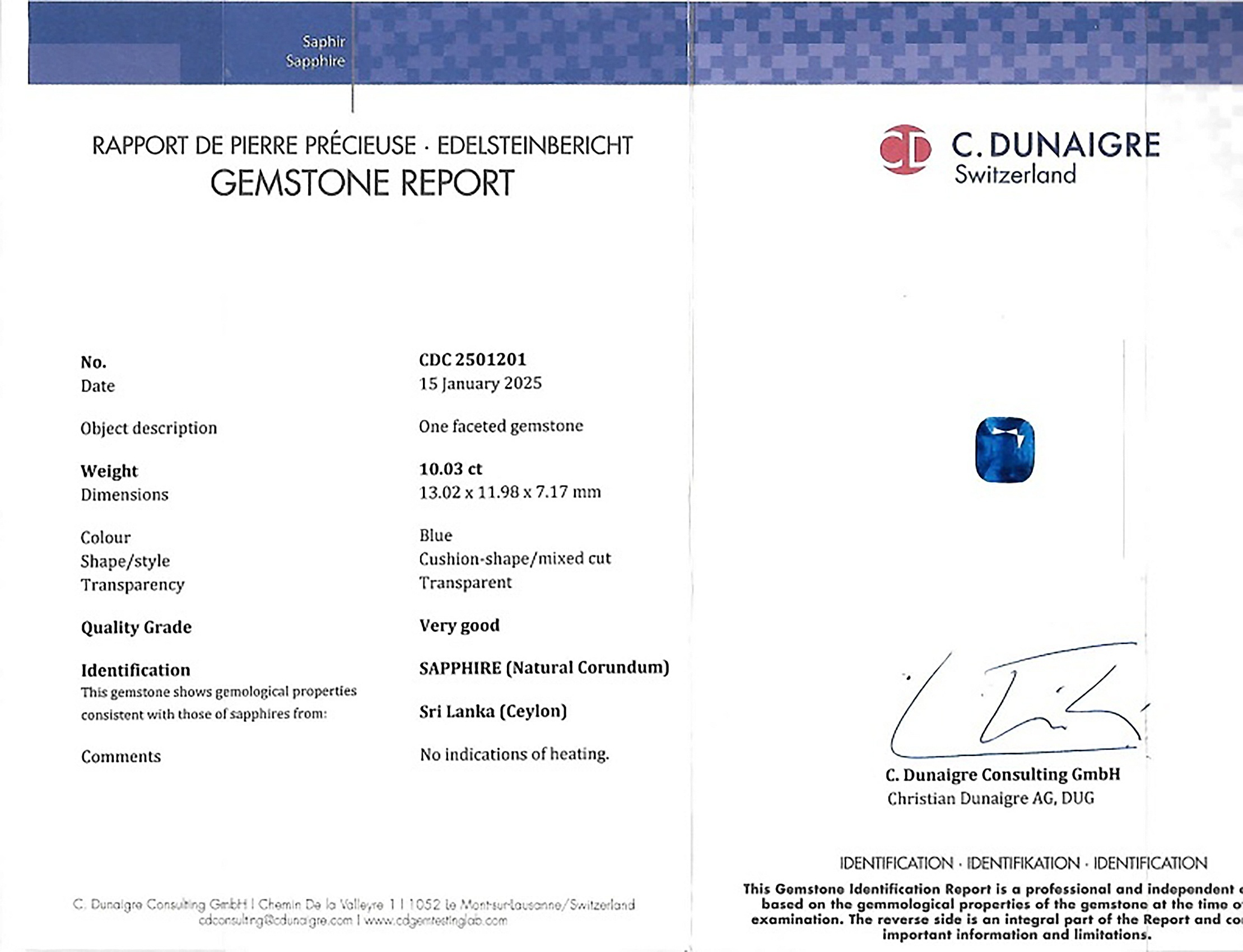 10.03 Ct. Blue Sapphire from Ceylon (Sri Lanka)