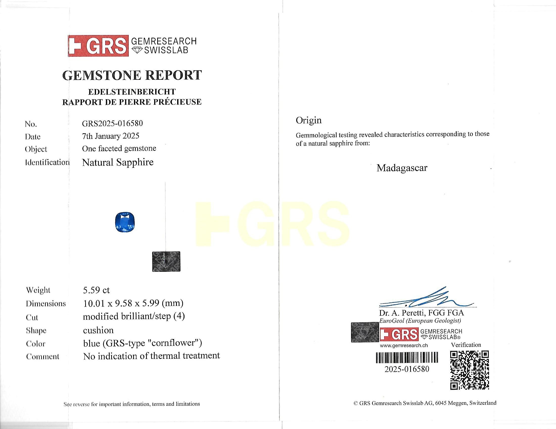 5.59 Ct. Blue Sapphire from Madagascar