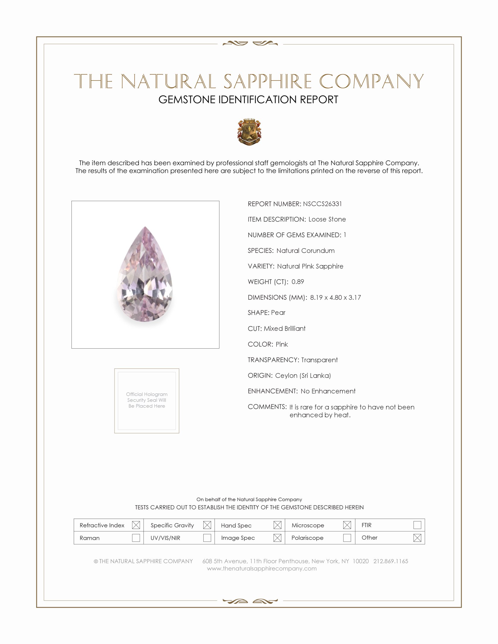 0.89 Ct. Pink Sapphire from Ceylon (Sri Lanka)
