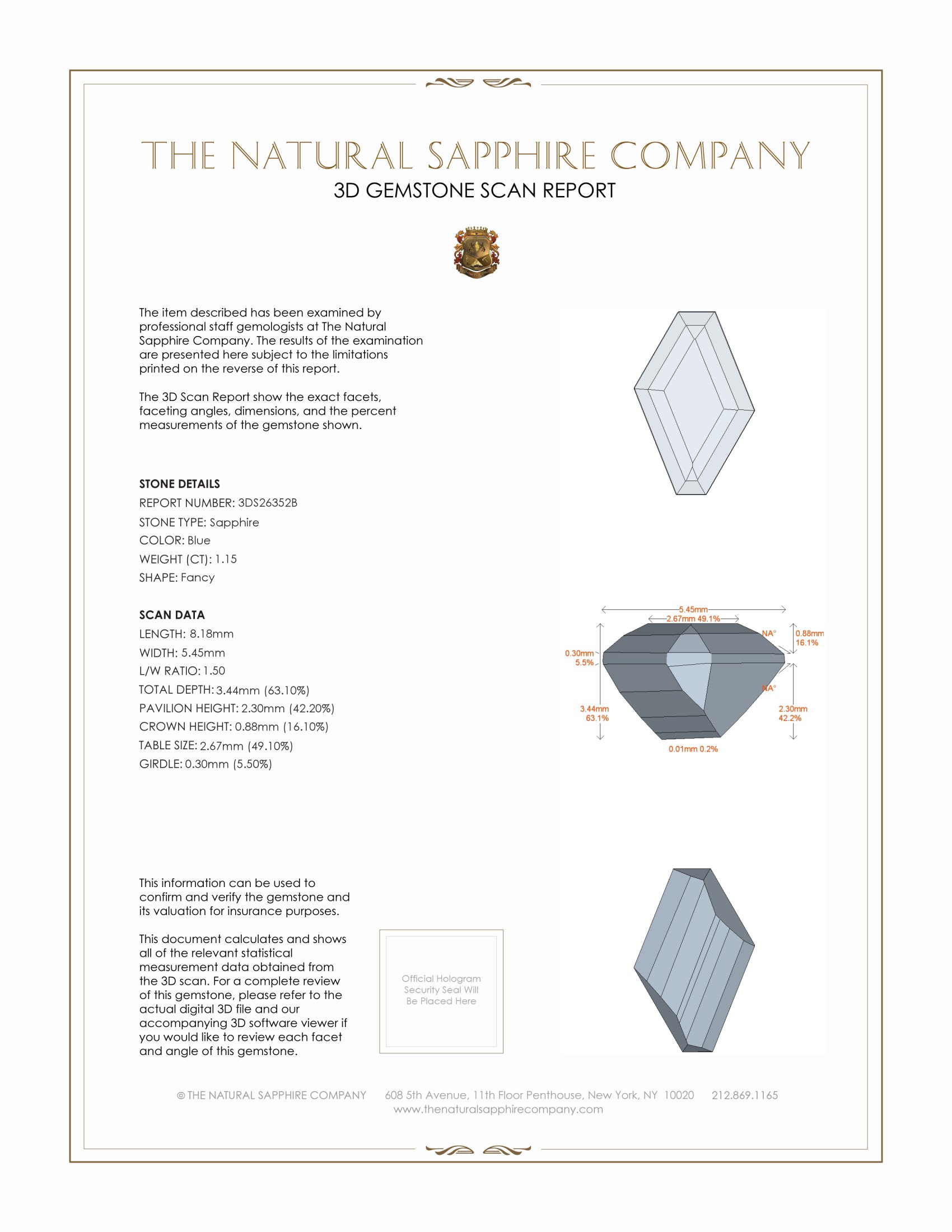 1.15 Ct. Blue Sapphire from Ceylon (Sri Lanka)