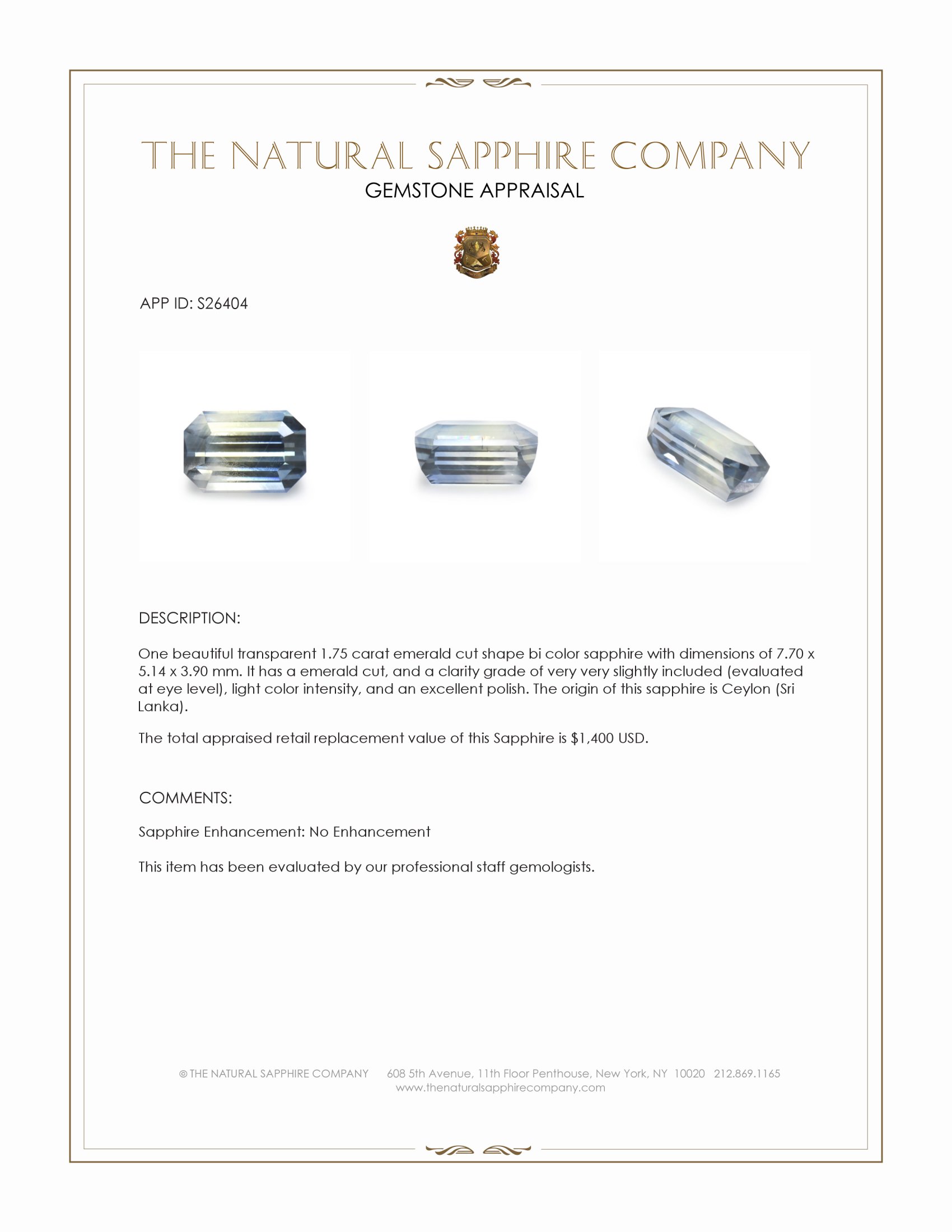 1.75 Ct. Bi Color Sapphire from Ceylon (Sri Lanka)