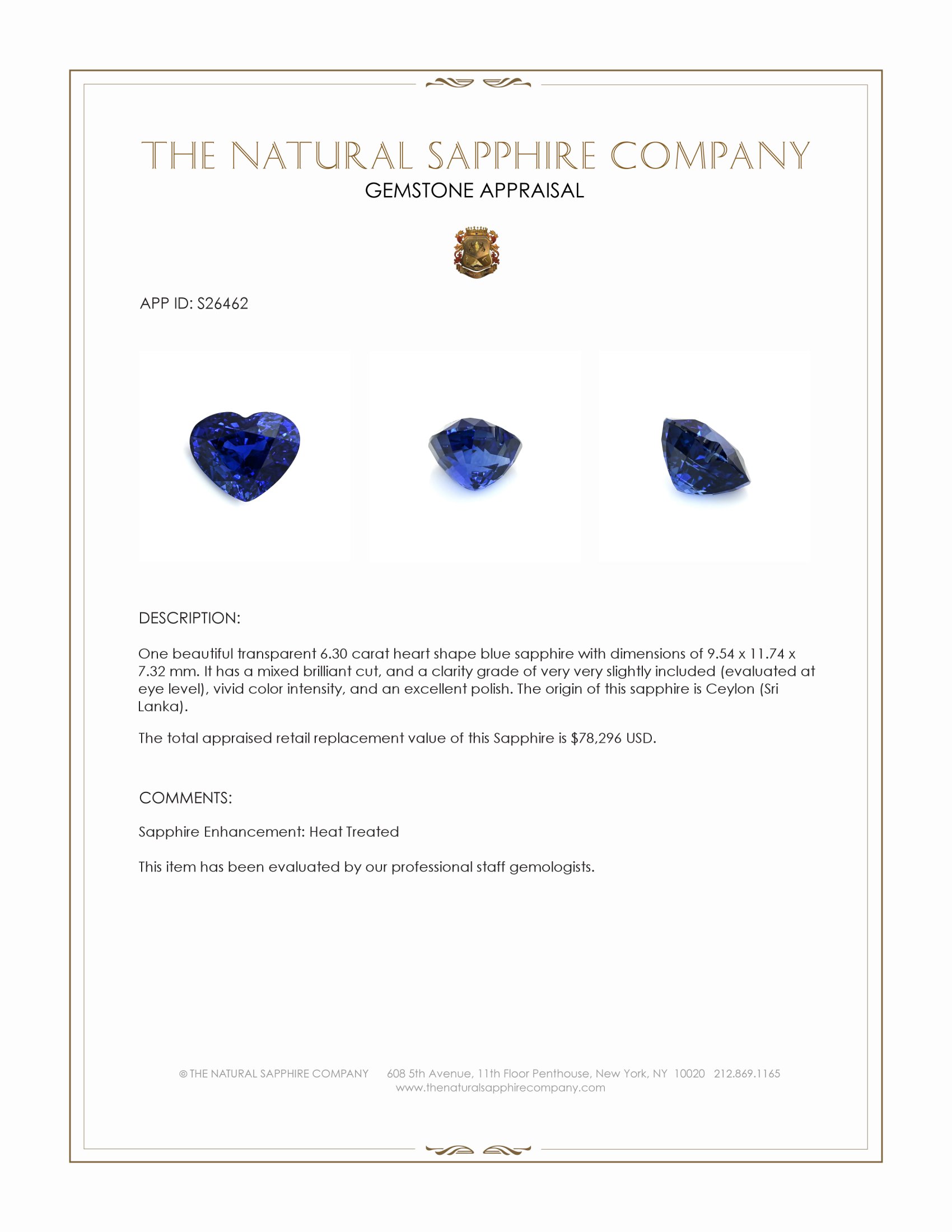 6.30 Ct. Blue Sapphire from Ceylon (Sri Lanka)