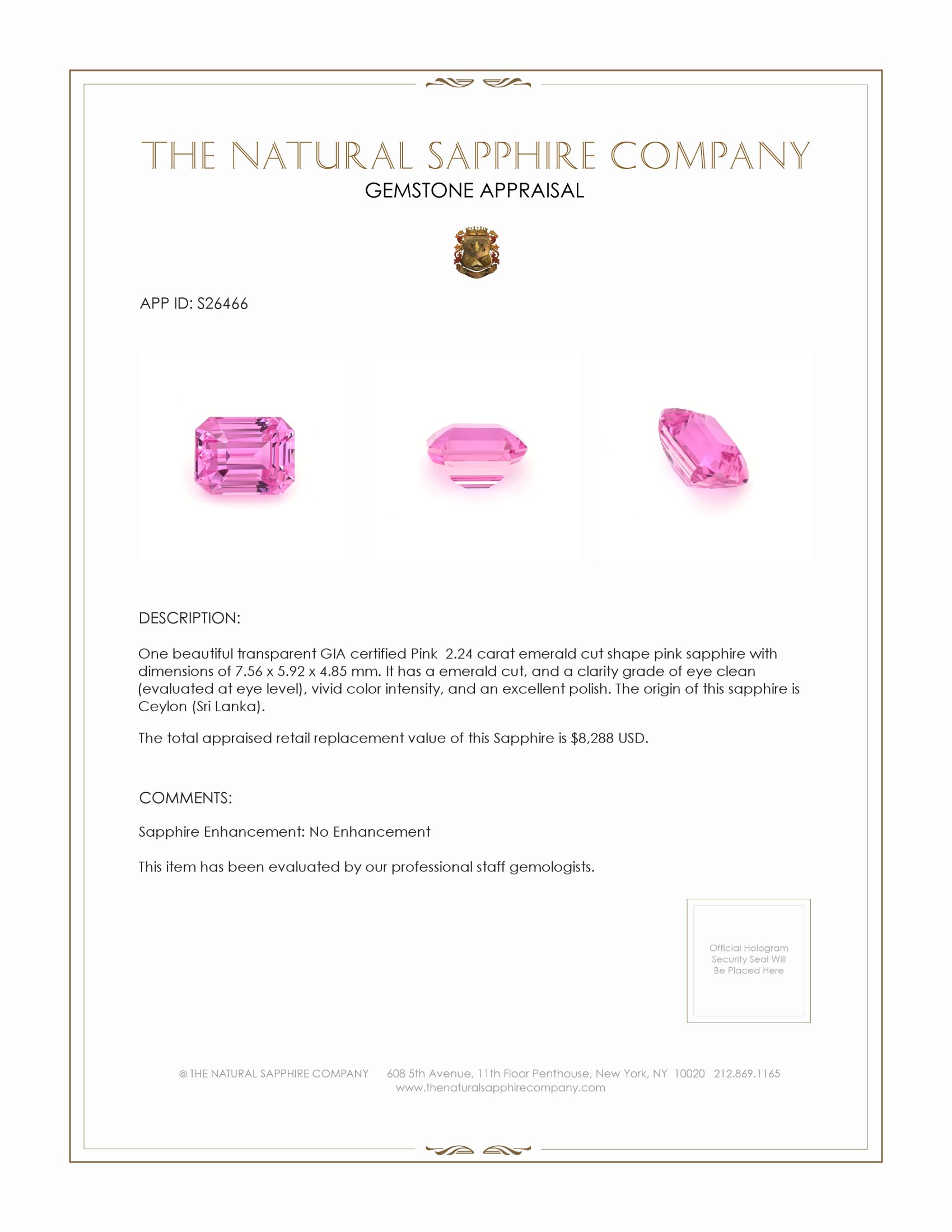 2.24 Ct. Pink Sapphire from Ceylon (Sri Lanka)