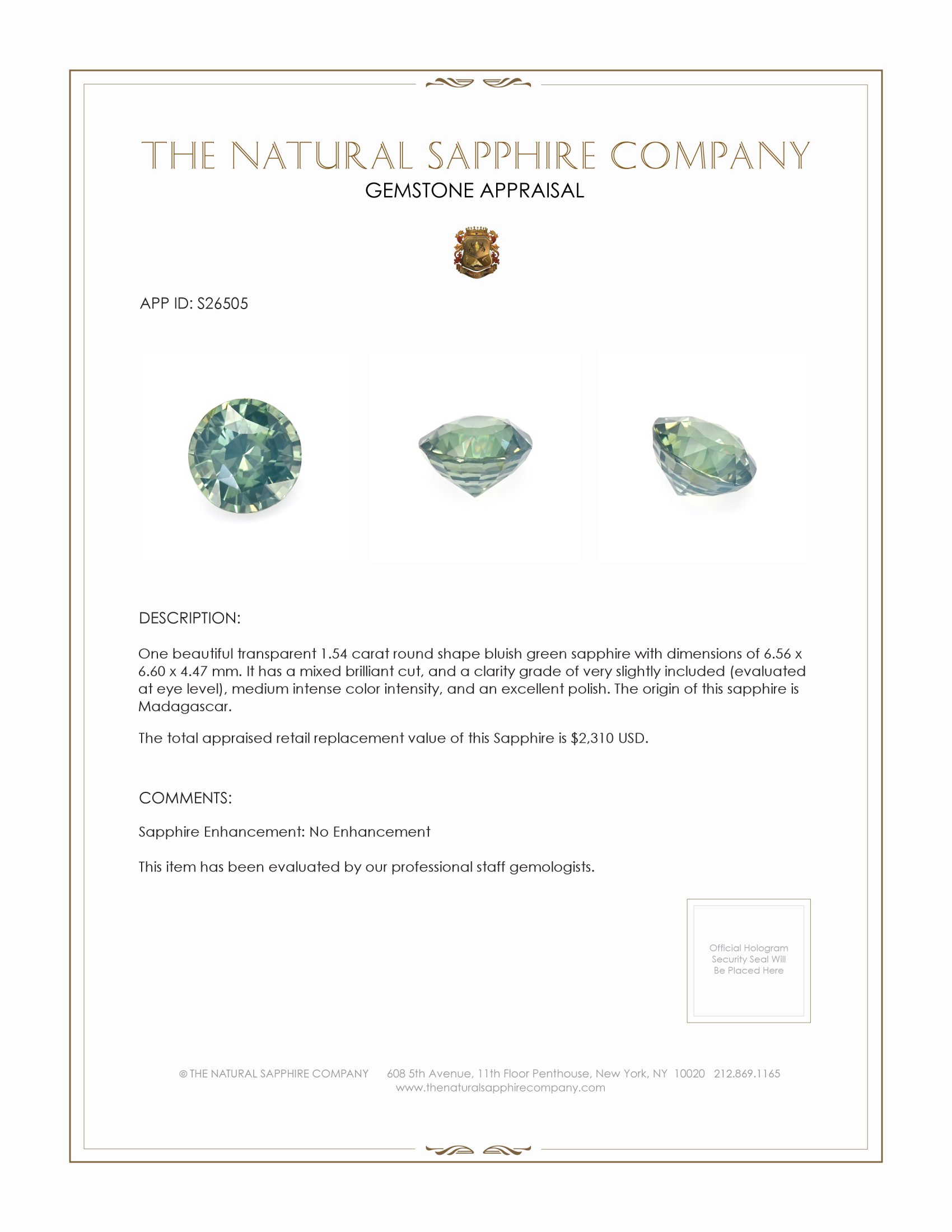 1.54 Ct. Yellowish Green Sapphire from Madagascar