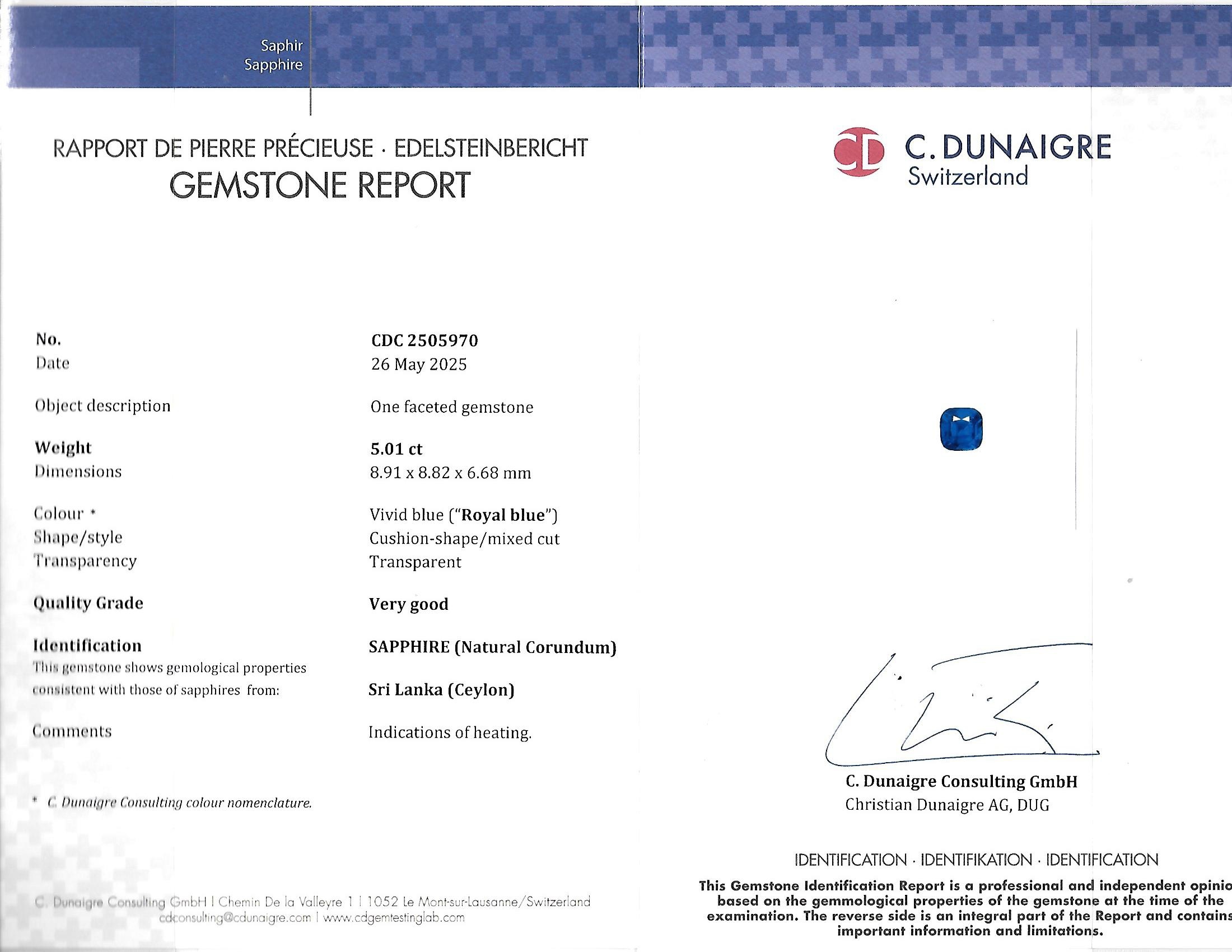 5.01 Ct. Blue Sapphire from Ceylon (Sri Lanka)