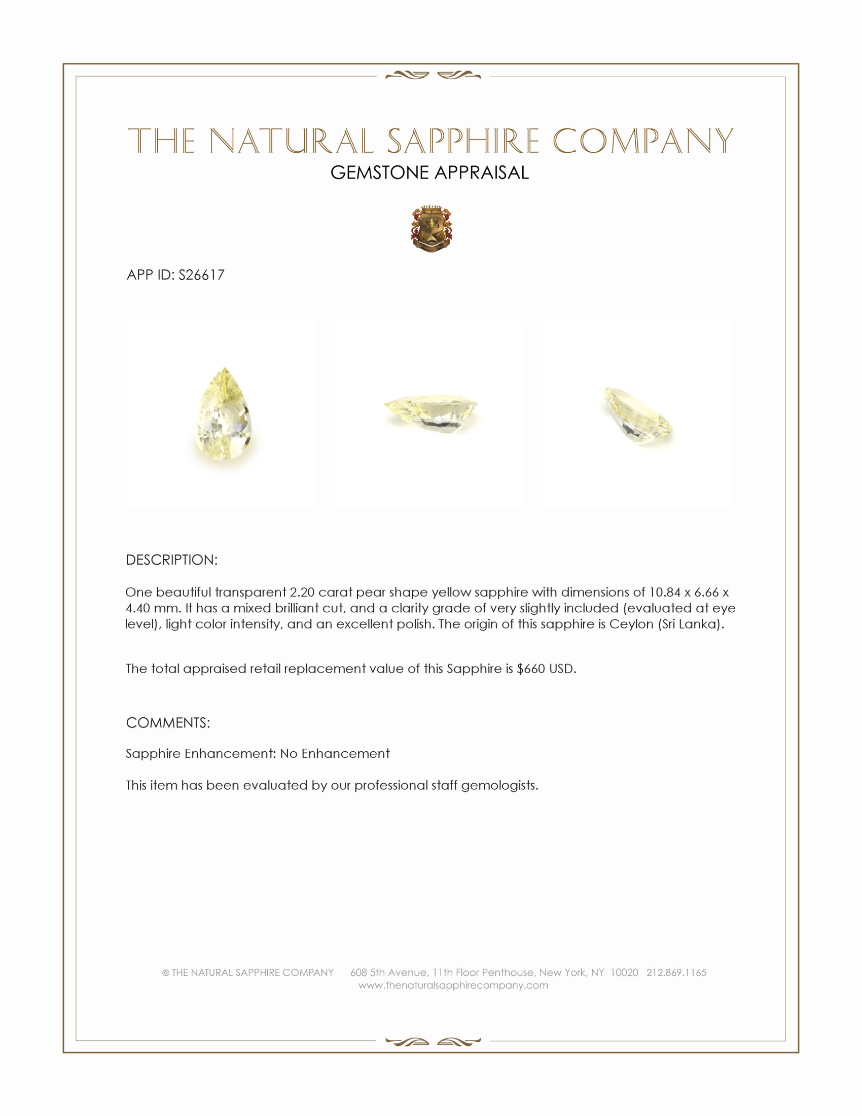 2.20 Ct. Yellow Sapphire from Ceylon (Sri Lanka)