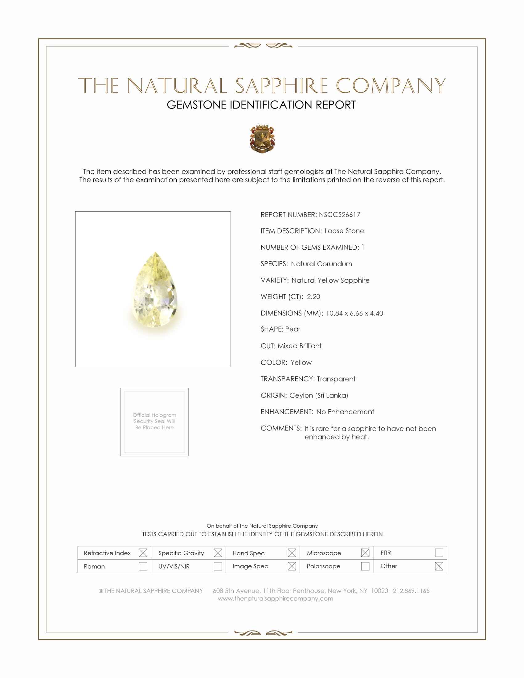 2.20 Ct. Yellow Sapphire from Ceylon (Sri Lanka)