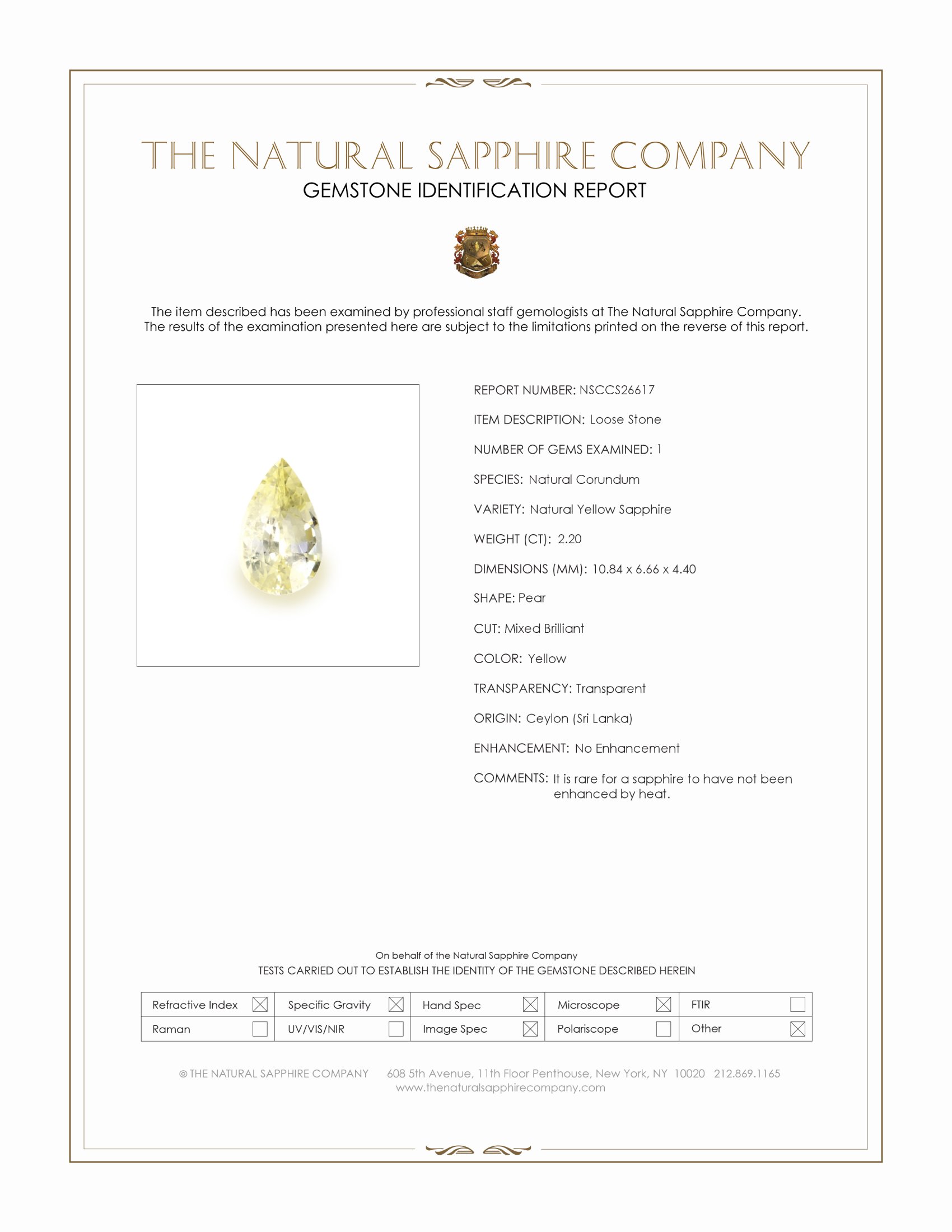 2.20 Ct. Yellow Sapphire from Ceylon (Sri Lanka)