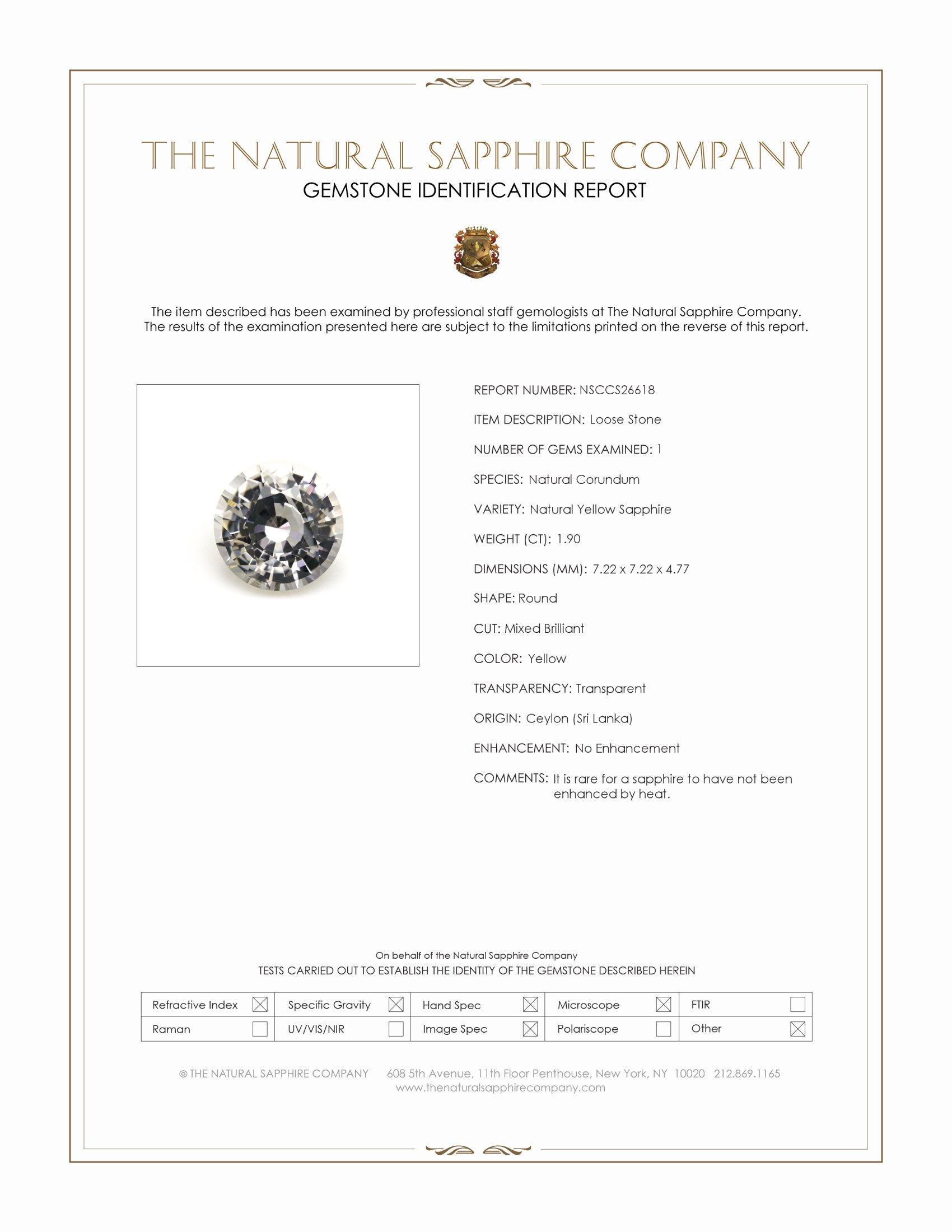 1.90 Ct. Yellow Sapphire from Ceylon (Sri Lanka)