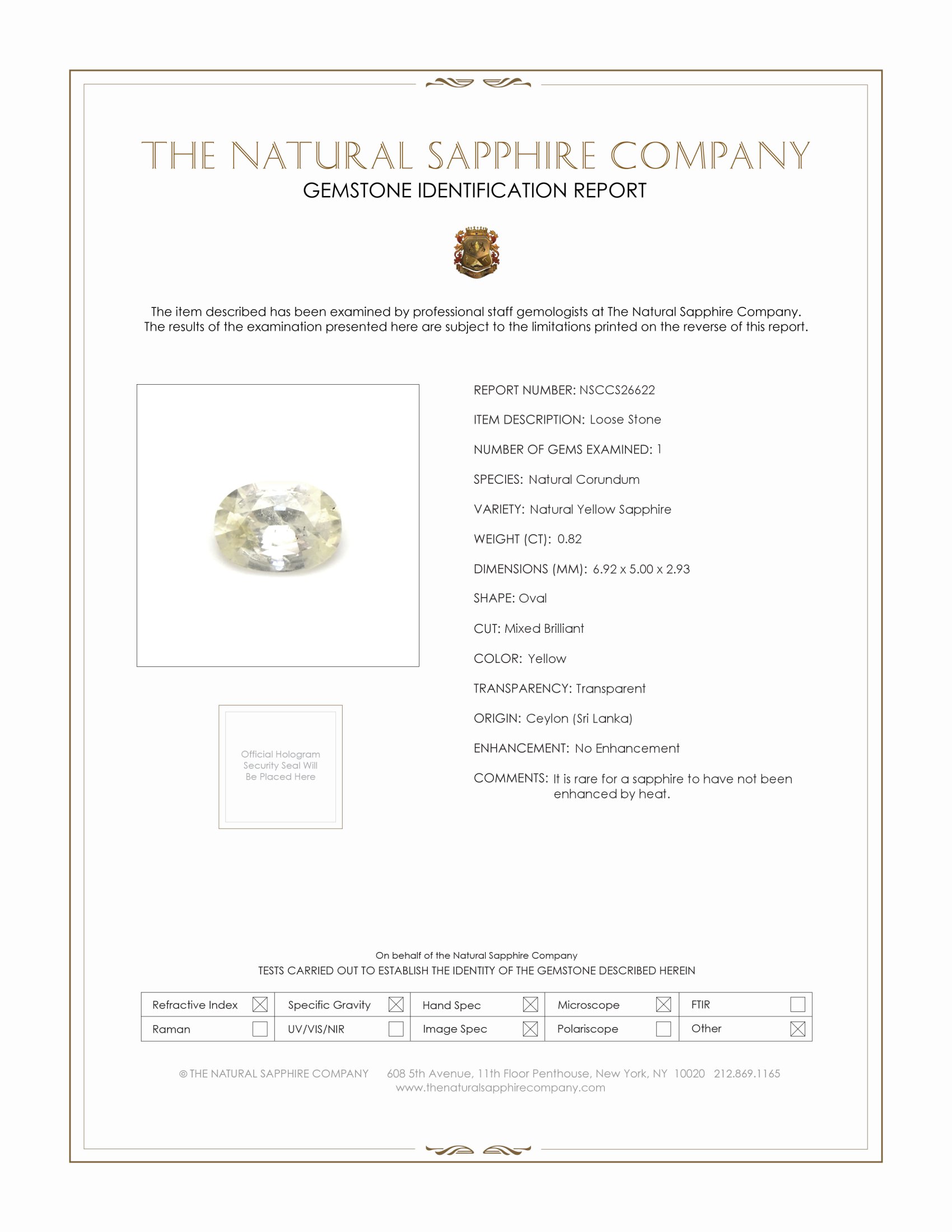 0.82 Ct. Yellow Sapphire from Ceylon (Sri Lanka)