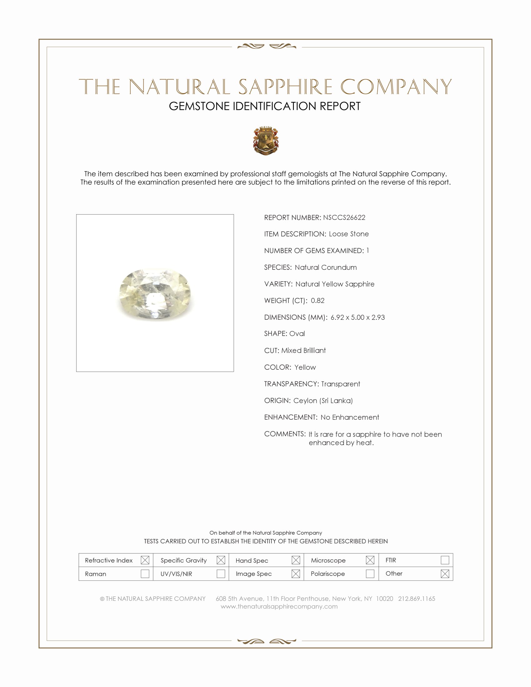0.82 Ct. Yellow Sapphire from Ceylon (Sri Lanka)