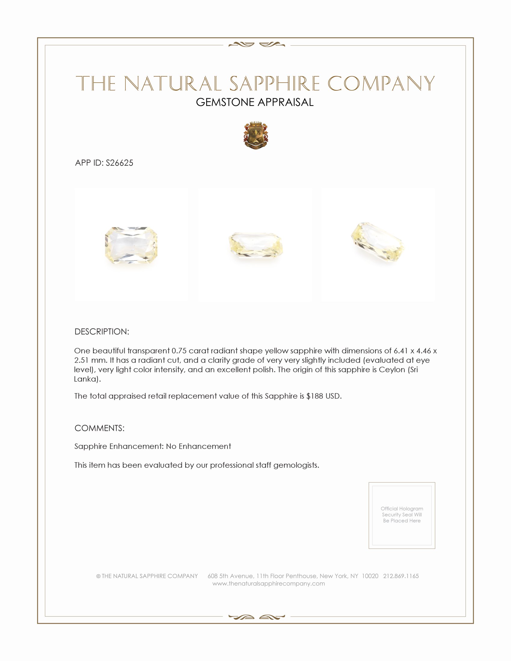 0.75 Ct. Yellow Sapphire from Ceylon (Sri Lanka)