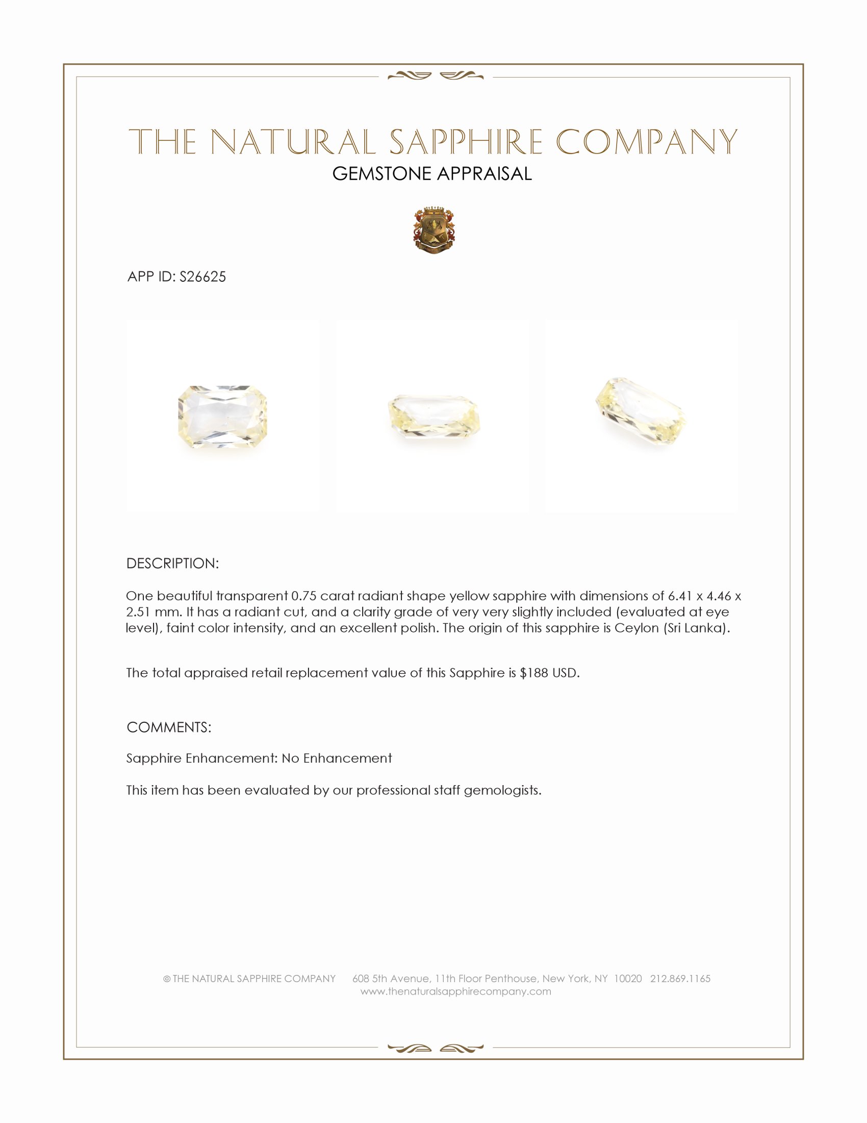 0.75 Ct. Yellow Sapphire from Ceylon (Sri Lanka)