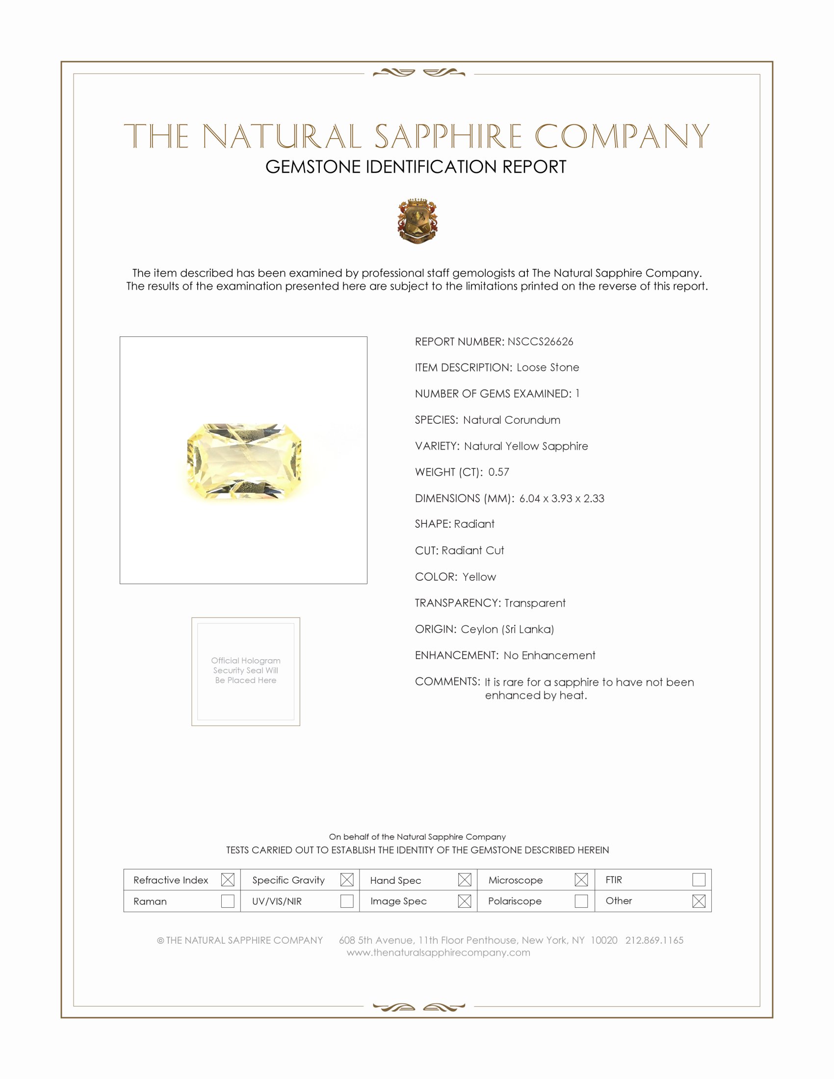 0.57 Ct. Yellow Sapphire from Ceylon (Sri Lanka)