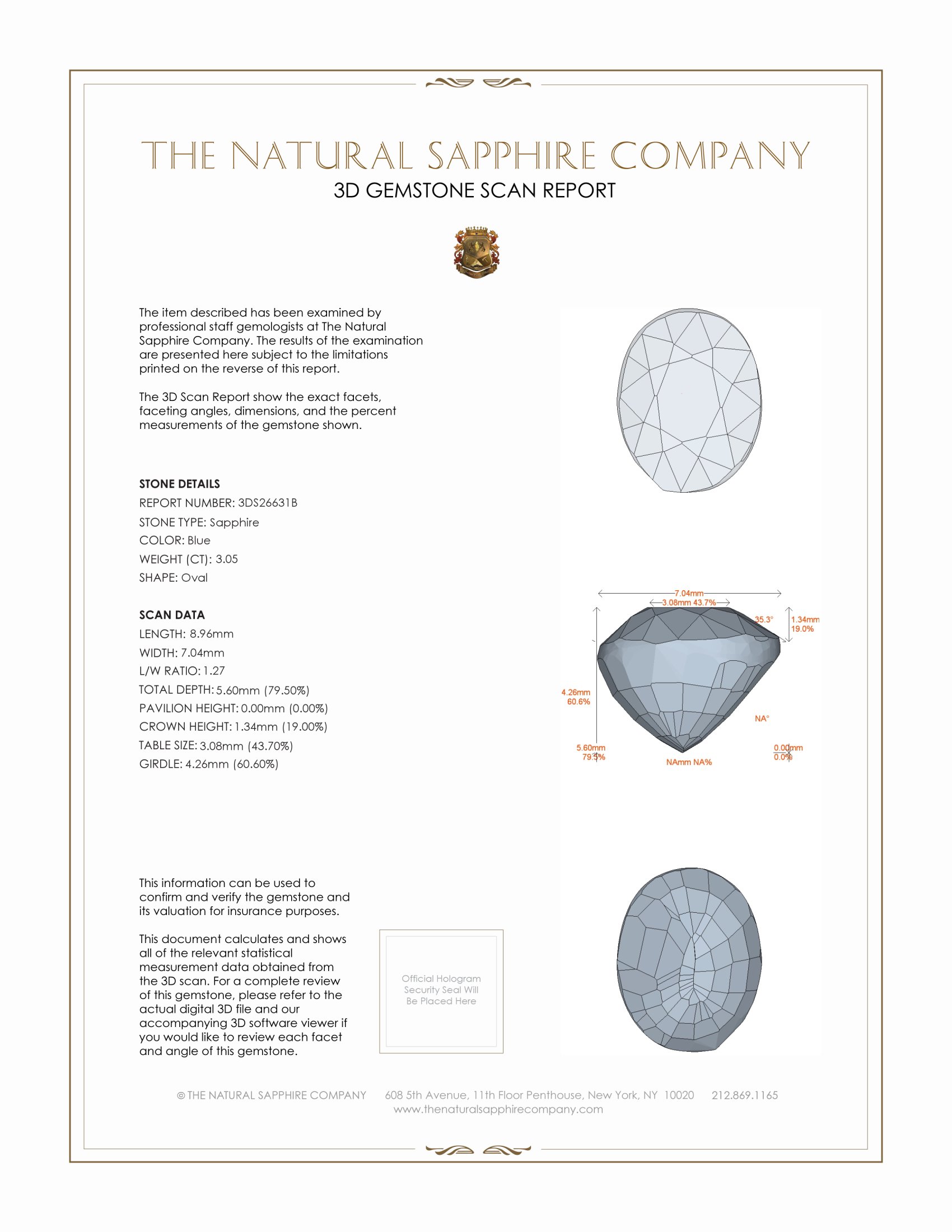 3.05 Ct. Blue Sapphire from Ceylon (Sri Lanka)