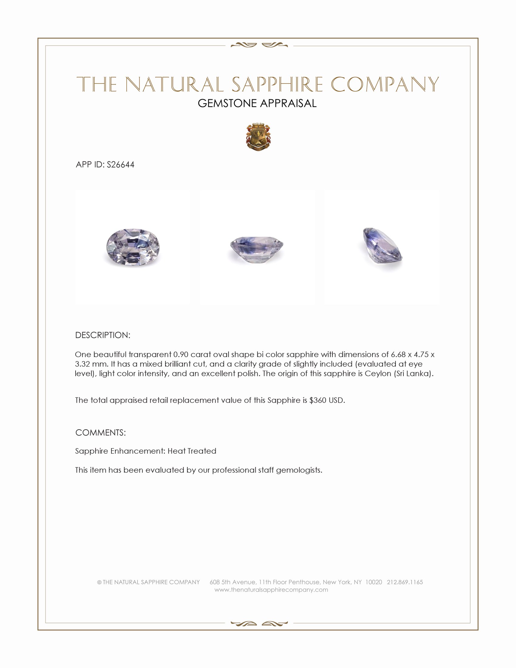 0.90 Ct. Bi Color Sapphire from Ceylon (Sri Lanka)