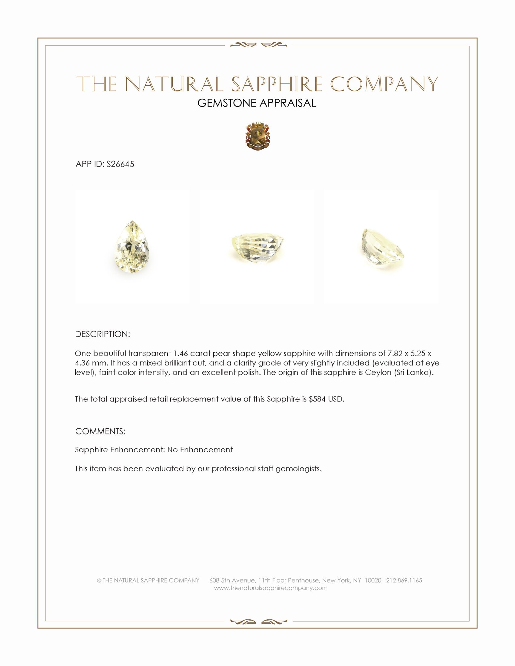 1.46 Ct. Yellow Sapphire from Ceylon (Sri Lanka)
