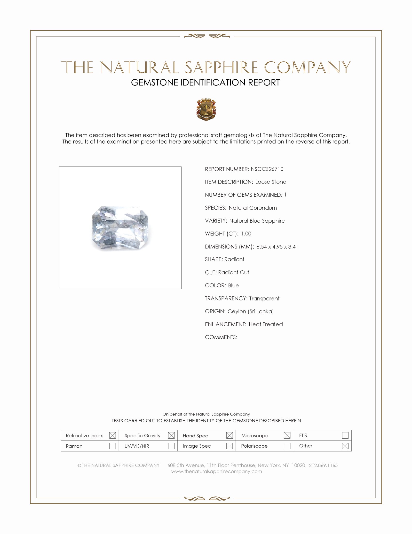 1.00 Ct. Blue Sapphire from Ceylon (Sri Lanka)