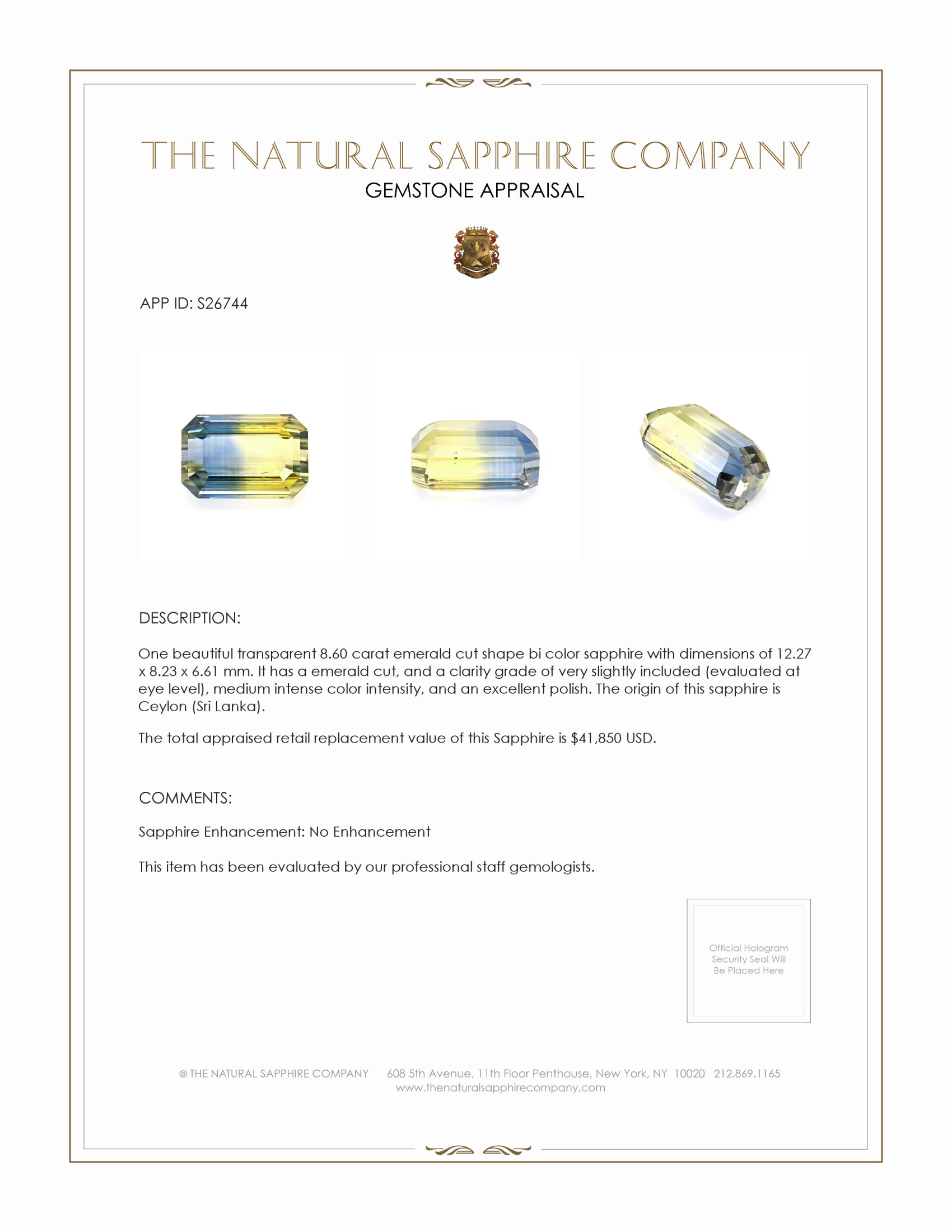 8.60 Ct. Bi Color Sapphire from Ceylon (Sri Lanka)