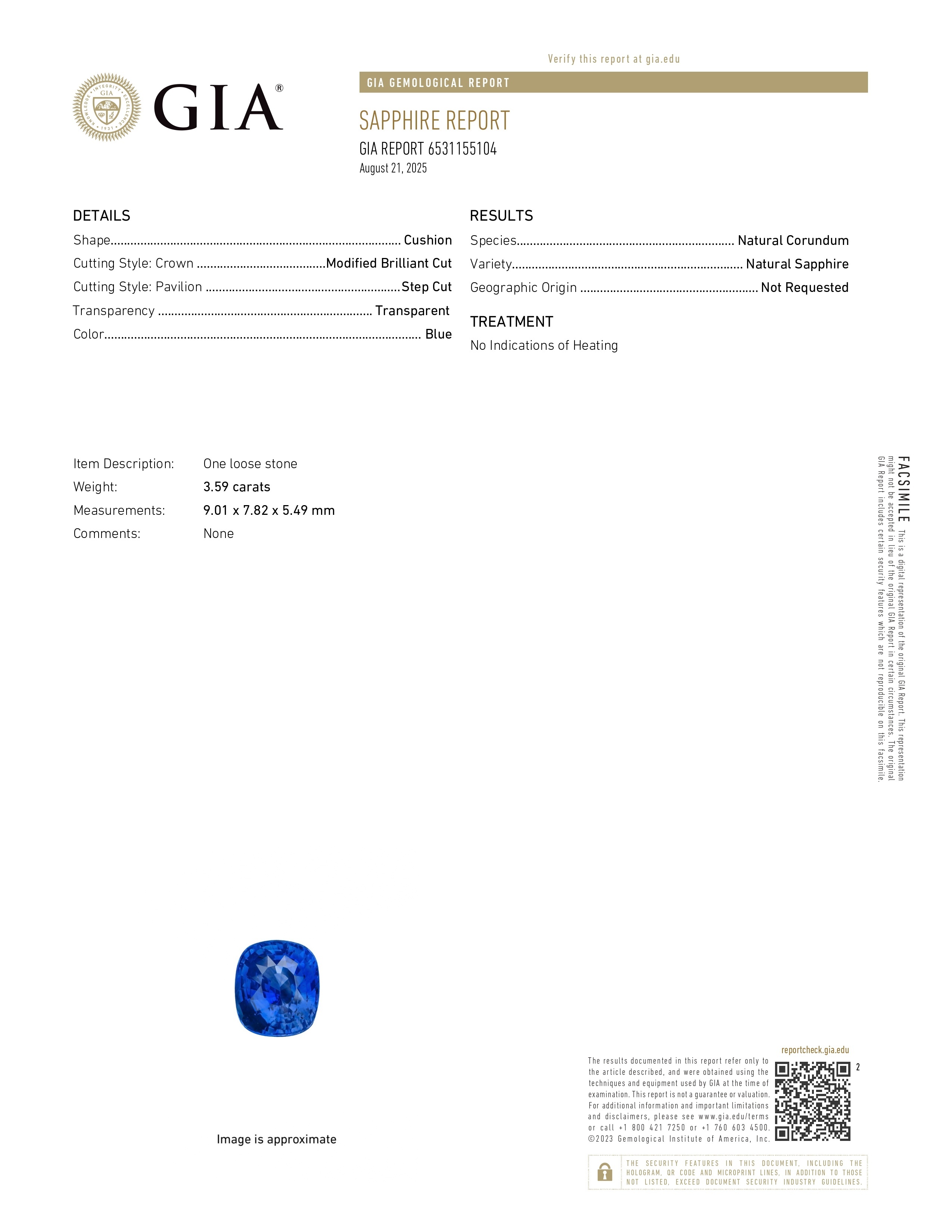 3.59 Ct. Blue Sapphire from Ceylon (Sri Lanka)
