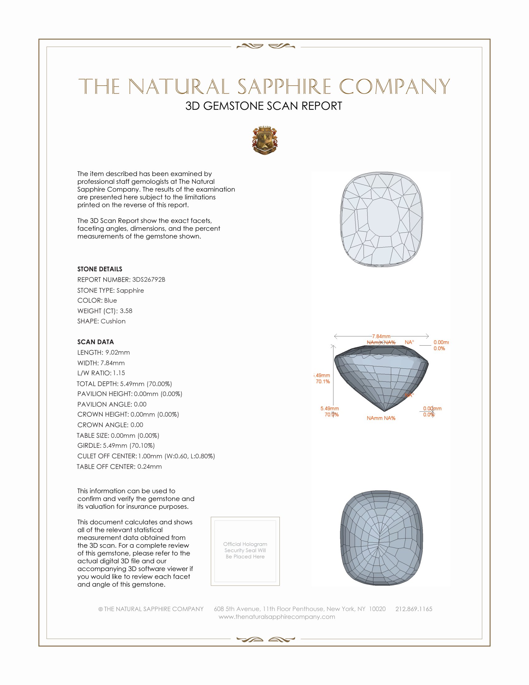 3.59 Ct. Blue Sapphire from Ceylon (Sri Lanka)