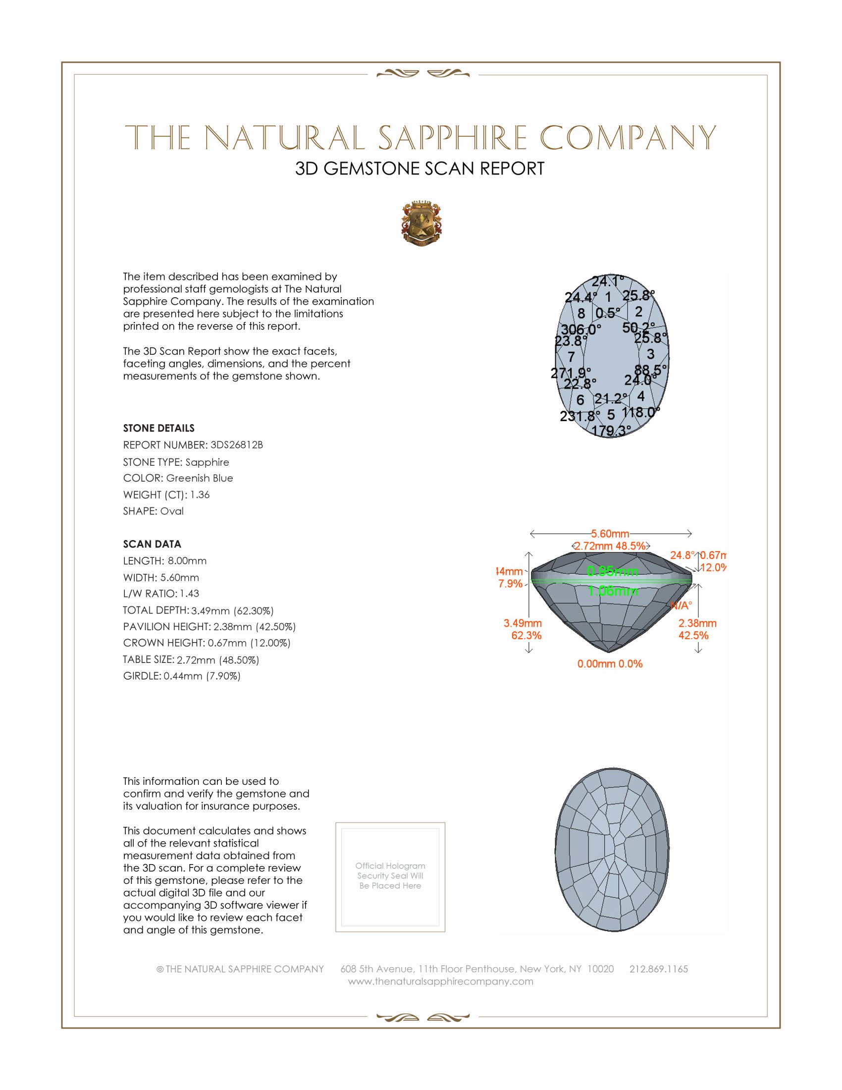 1.36 Ct. Greenish Blue Sapphire from Madagascar