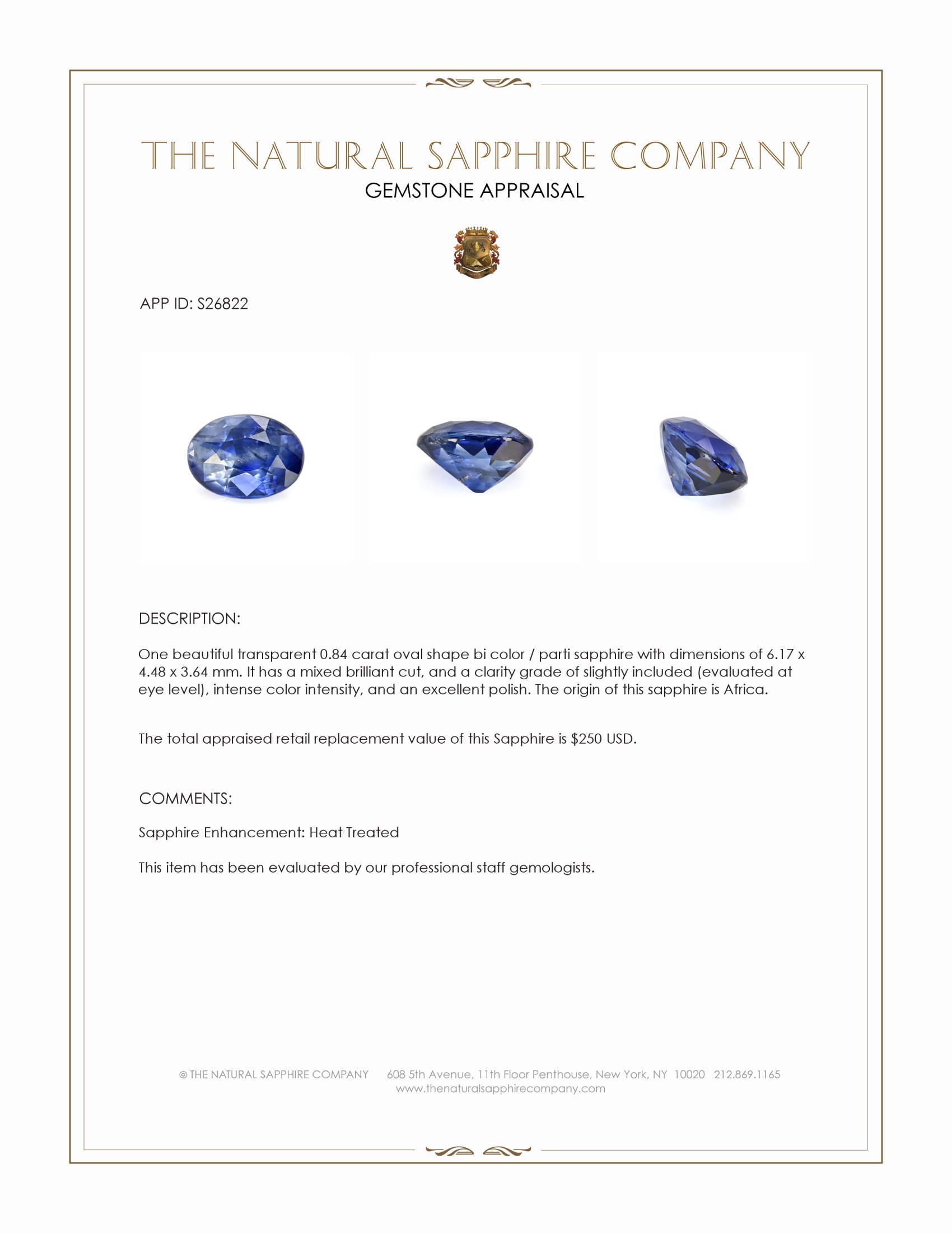 0.84 Ct. Bi Color / Parti Sapphire from Africa