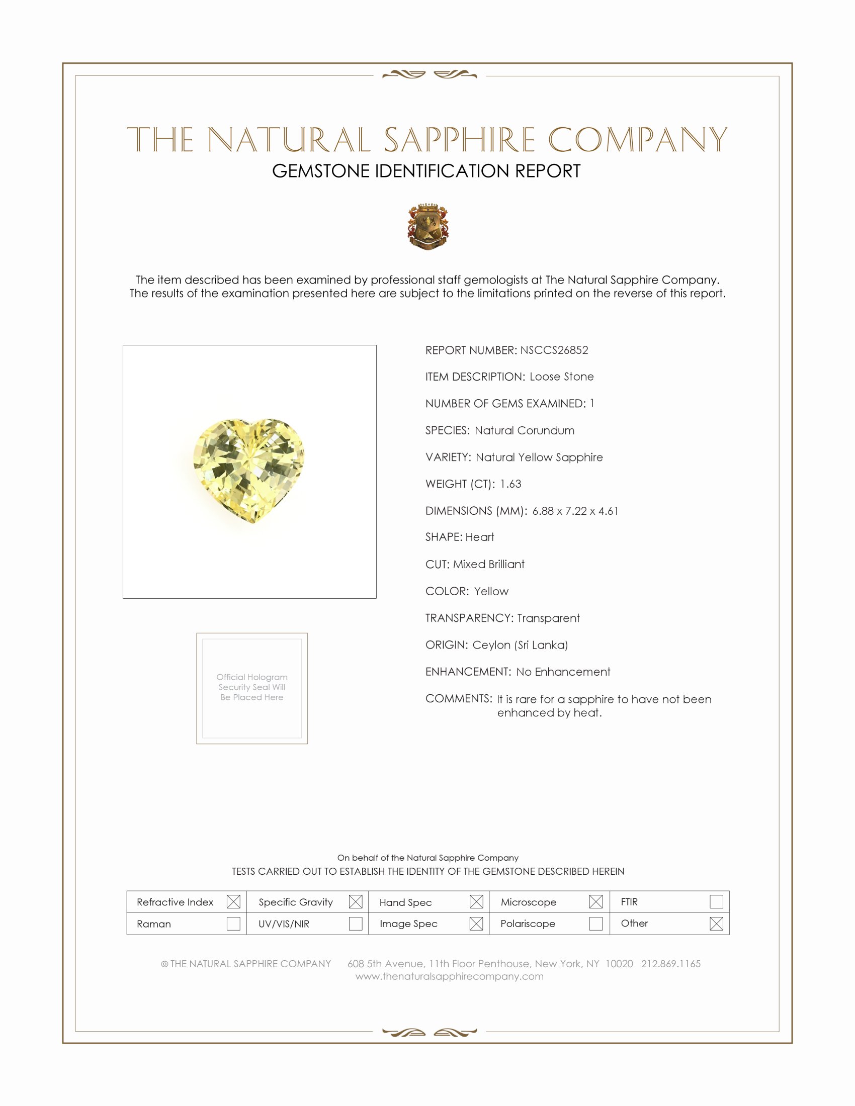 1.63 Ct. Yellow Sapphire from Ceylon (Sri Lanka)