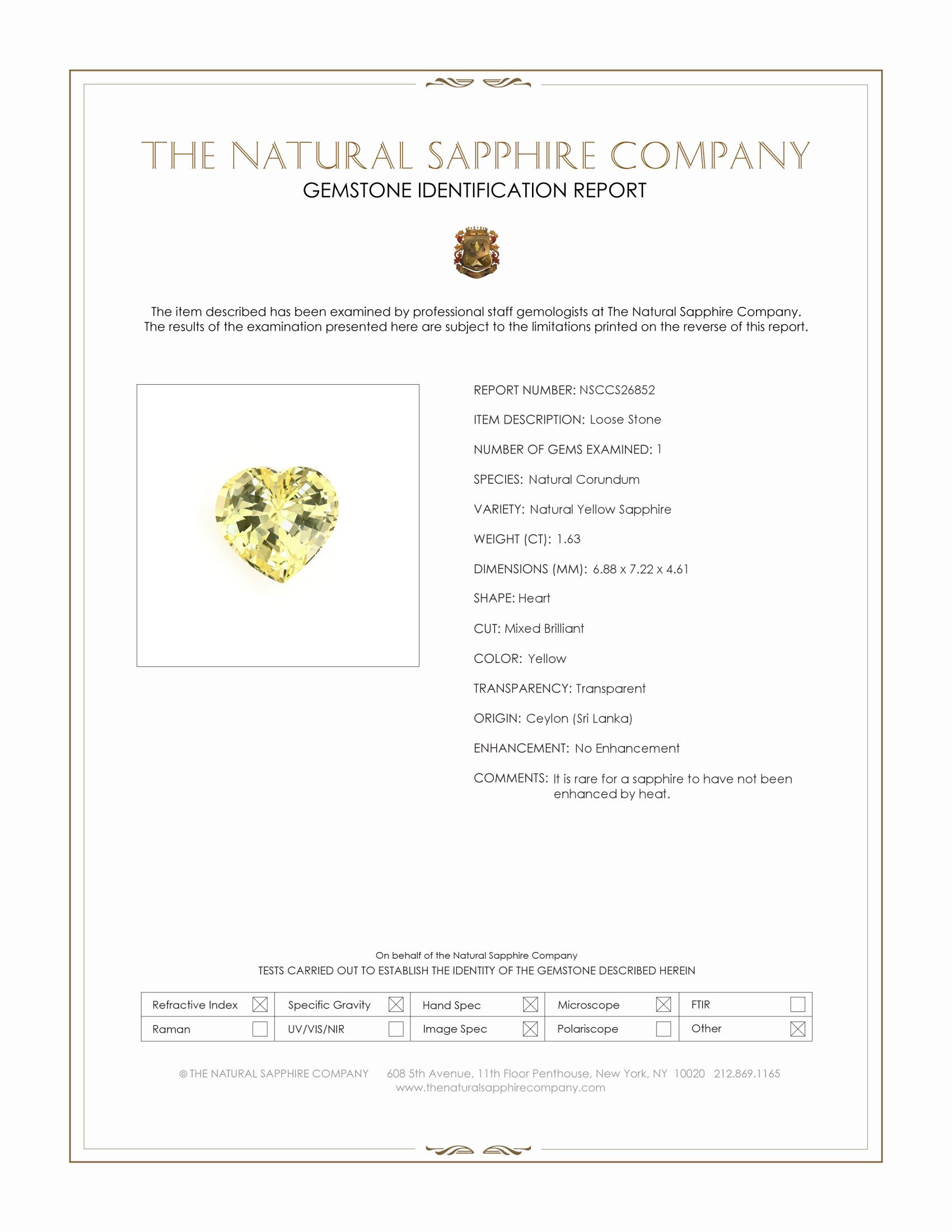 1.63 Ct. Yellow Sapphire from Ceylon (Sri Lanka)