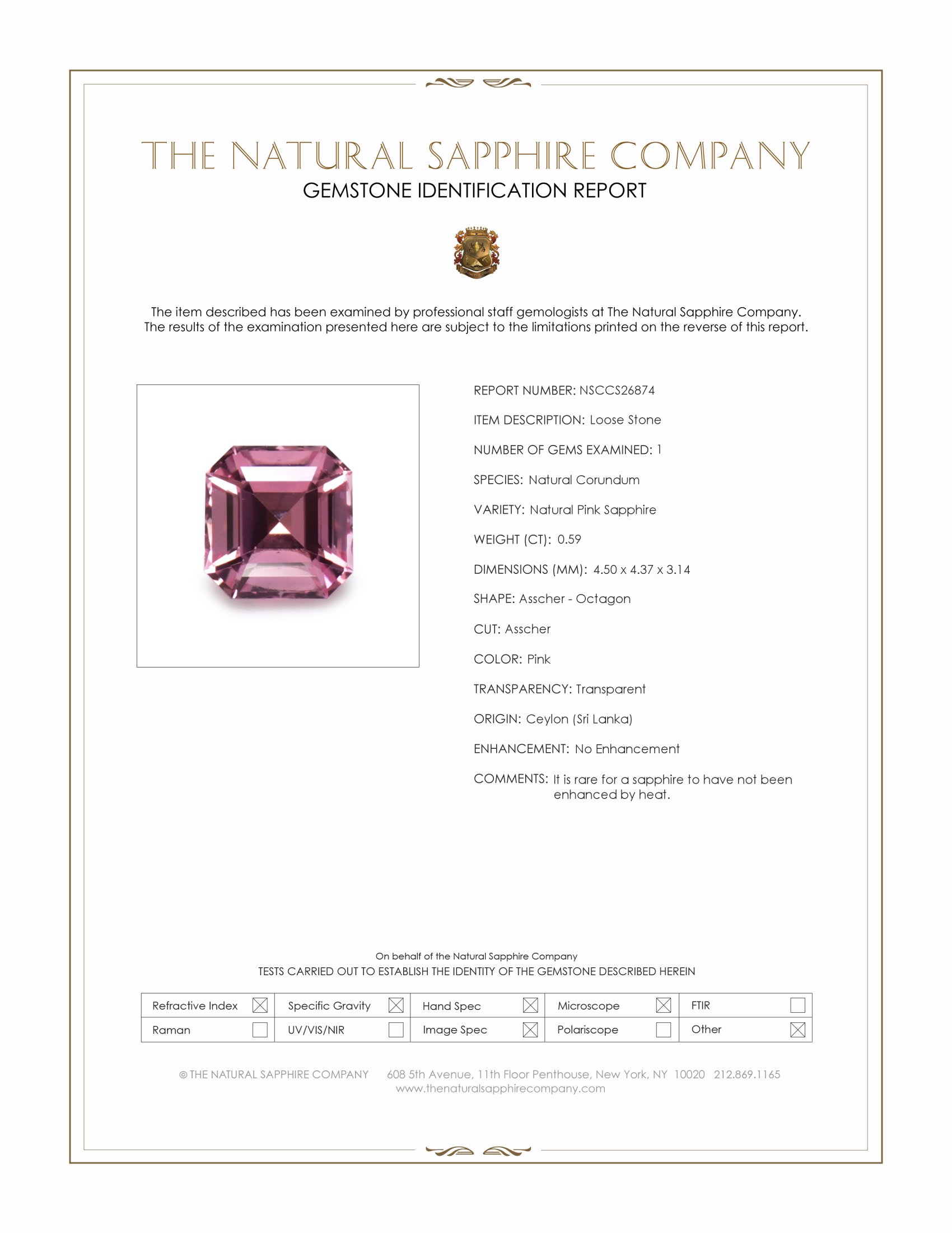0.59 Ct. Pink Sapphire from Ceylon (Sri Lanka)