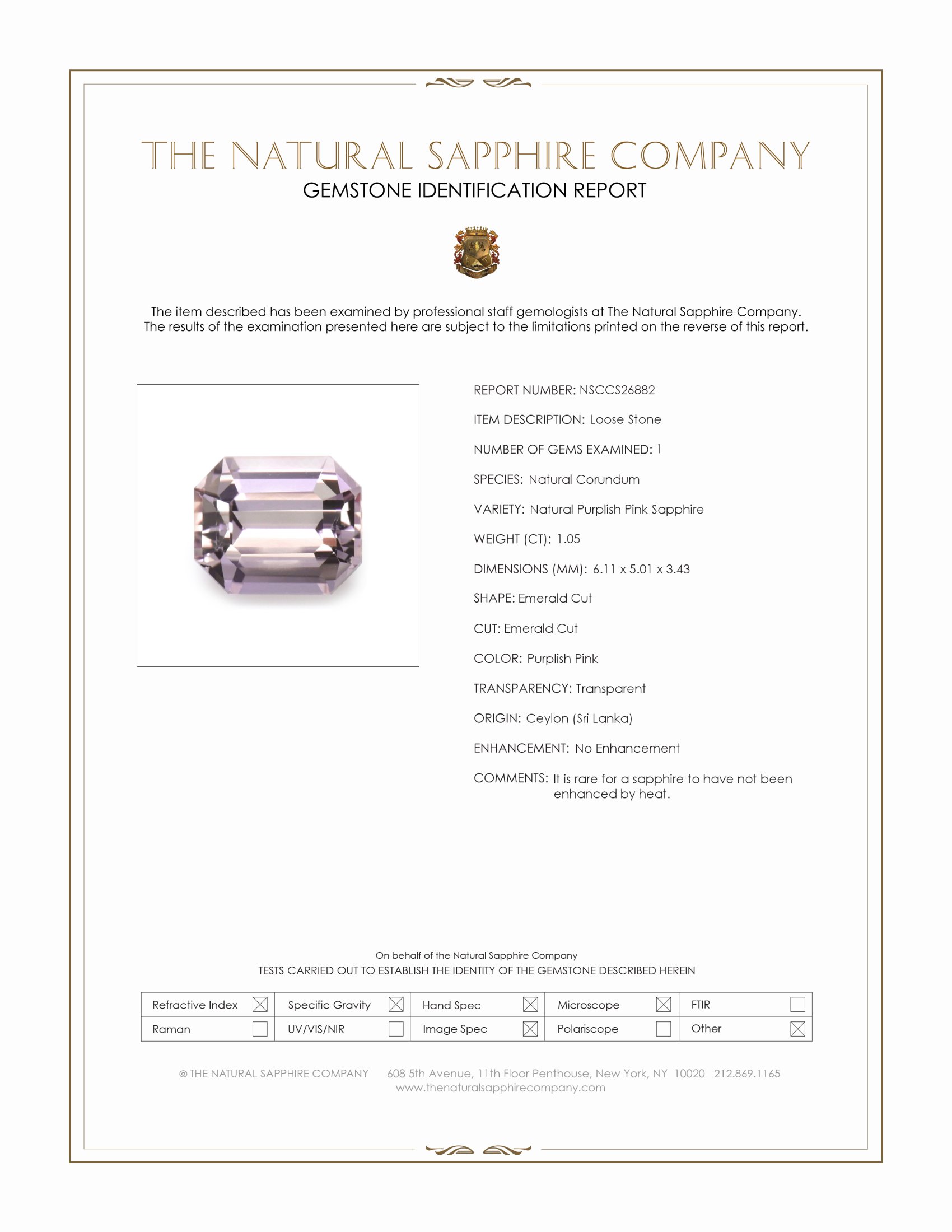 1.05 Ct. Purplish Pink Sapphire from Ceylon (Sri Lanka)