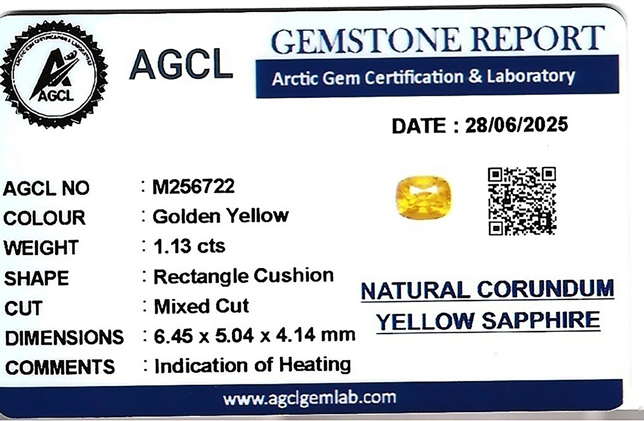 1.13 Ct. Orangish Yellow Sapphire from Ceylon (Sri Lanka)