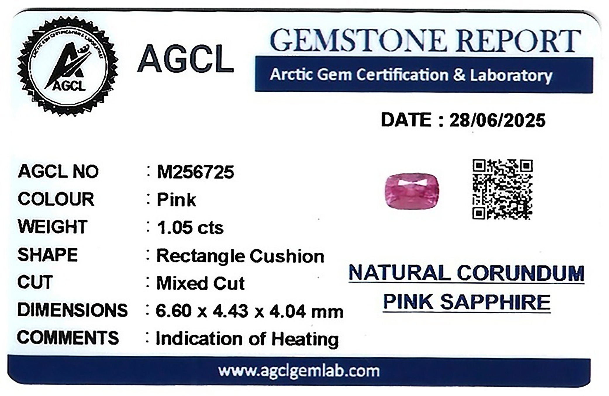1.05 Ct. Pink Sapphire from Ceylon (Sri Lanka)