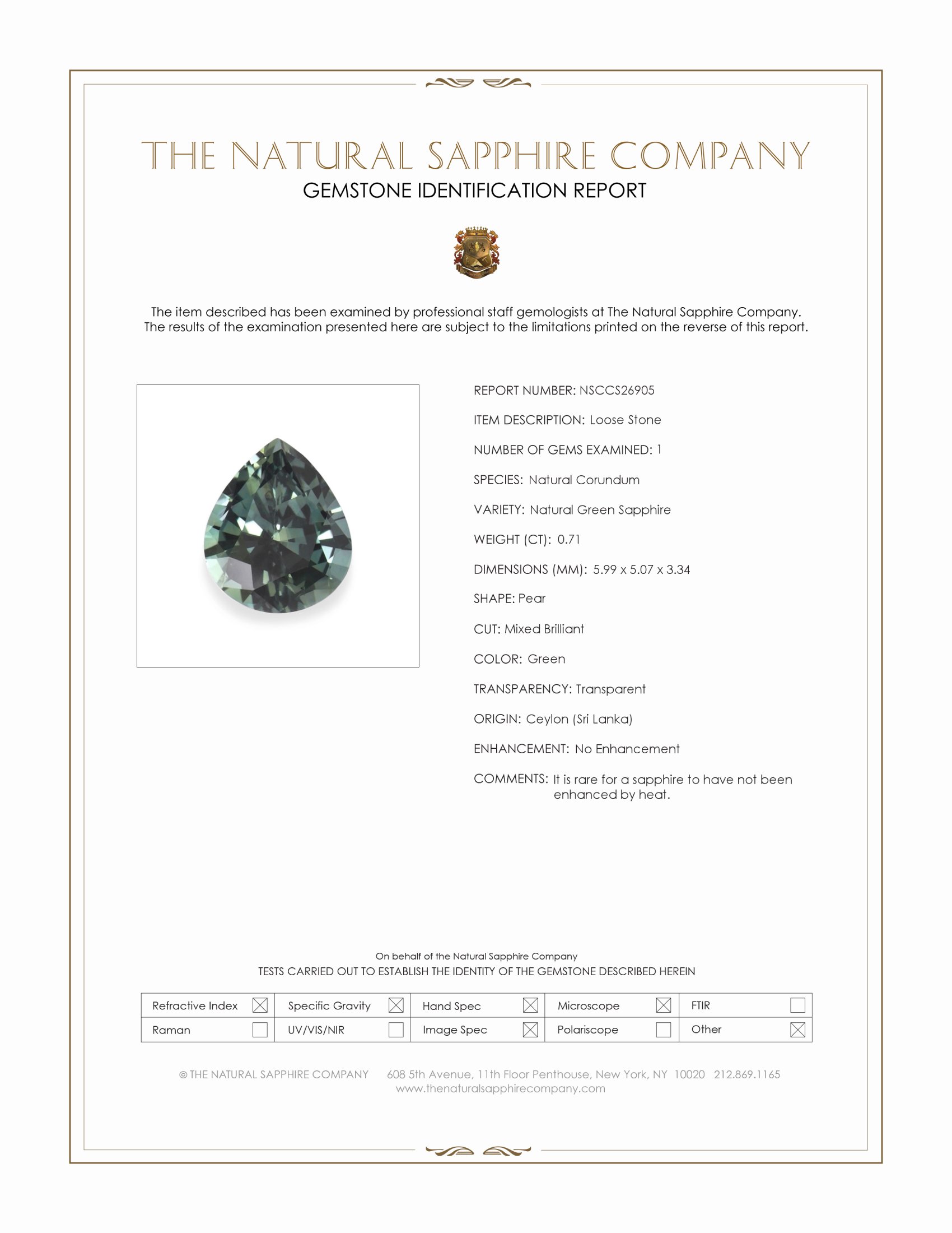 0.71 Ct. Green Sapphire from Ceylon (Sri Lanka)