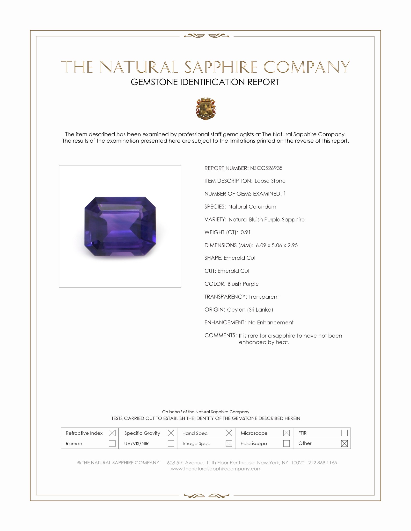 0.91 Ct. Bluish Purple Sapphire from Ceylon (Sri Lanka)