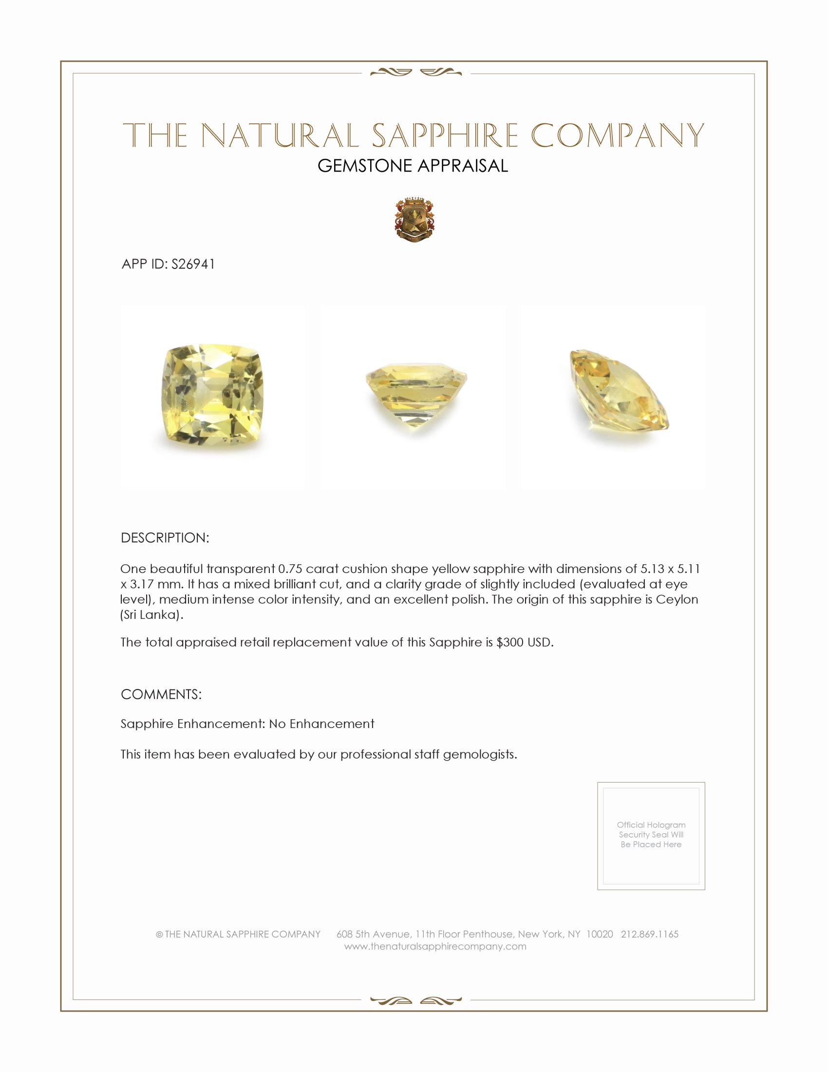 0.75 Ct. Yellow Sapphire from Ceylon (Sri Lanka)
