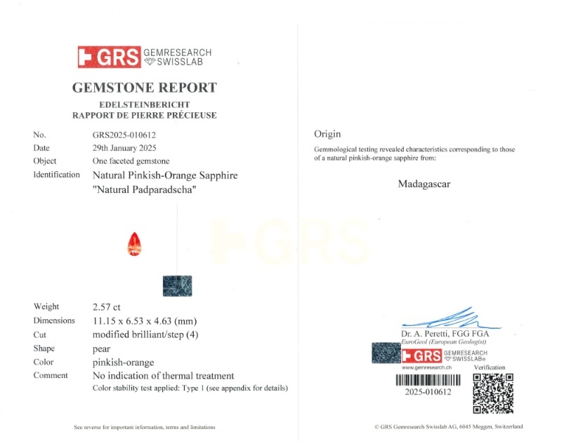 2.57 Ct. Padparadscha Sapphire from Madagascar