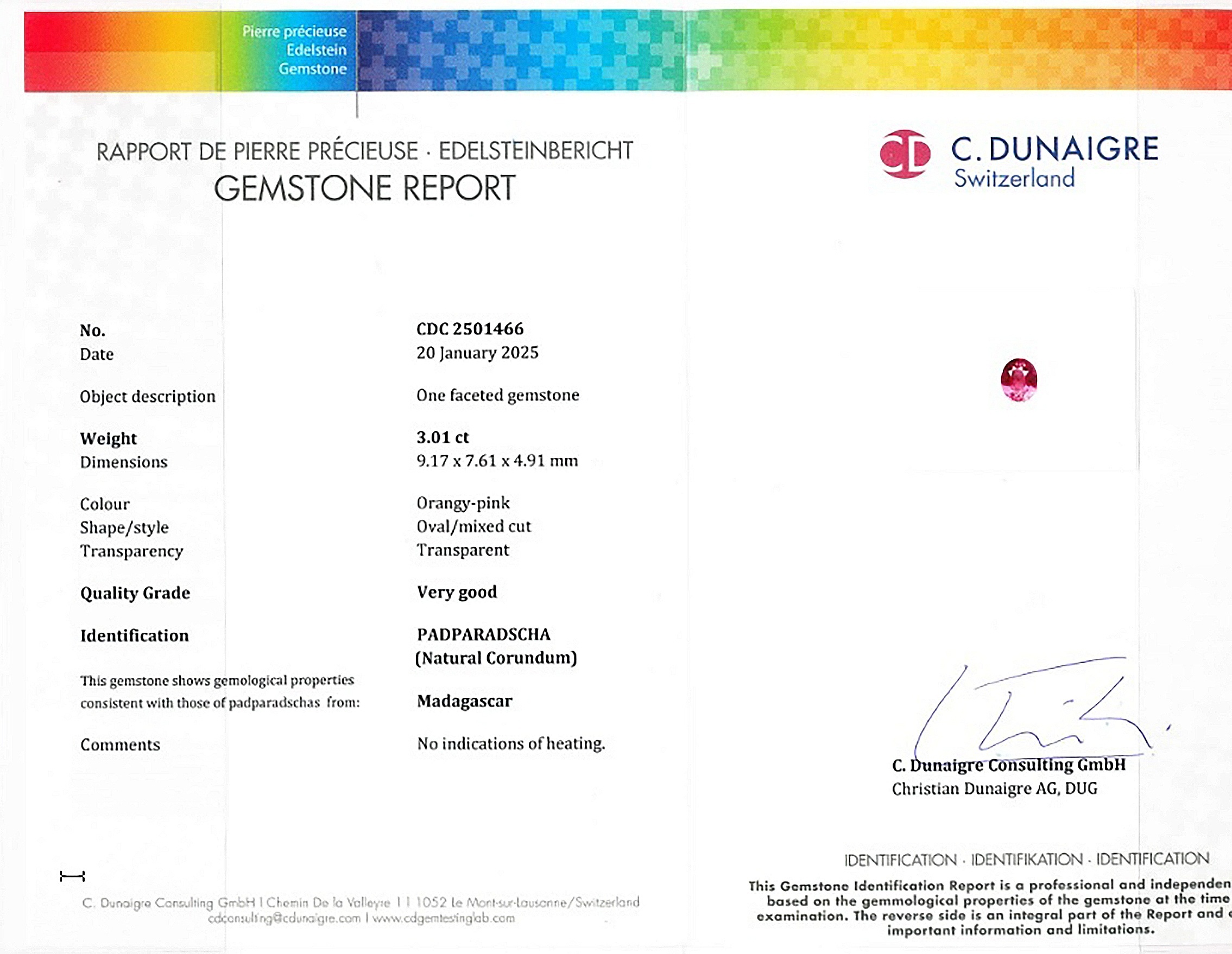 3.01 Ct. Padparadscha Sapphire from Madagascar